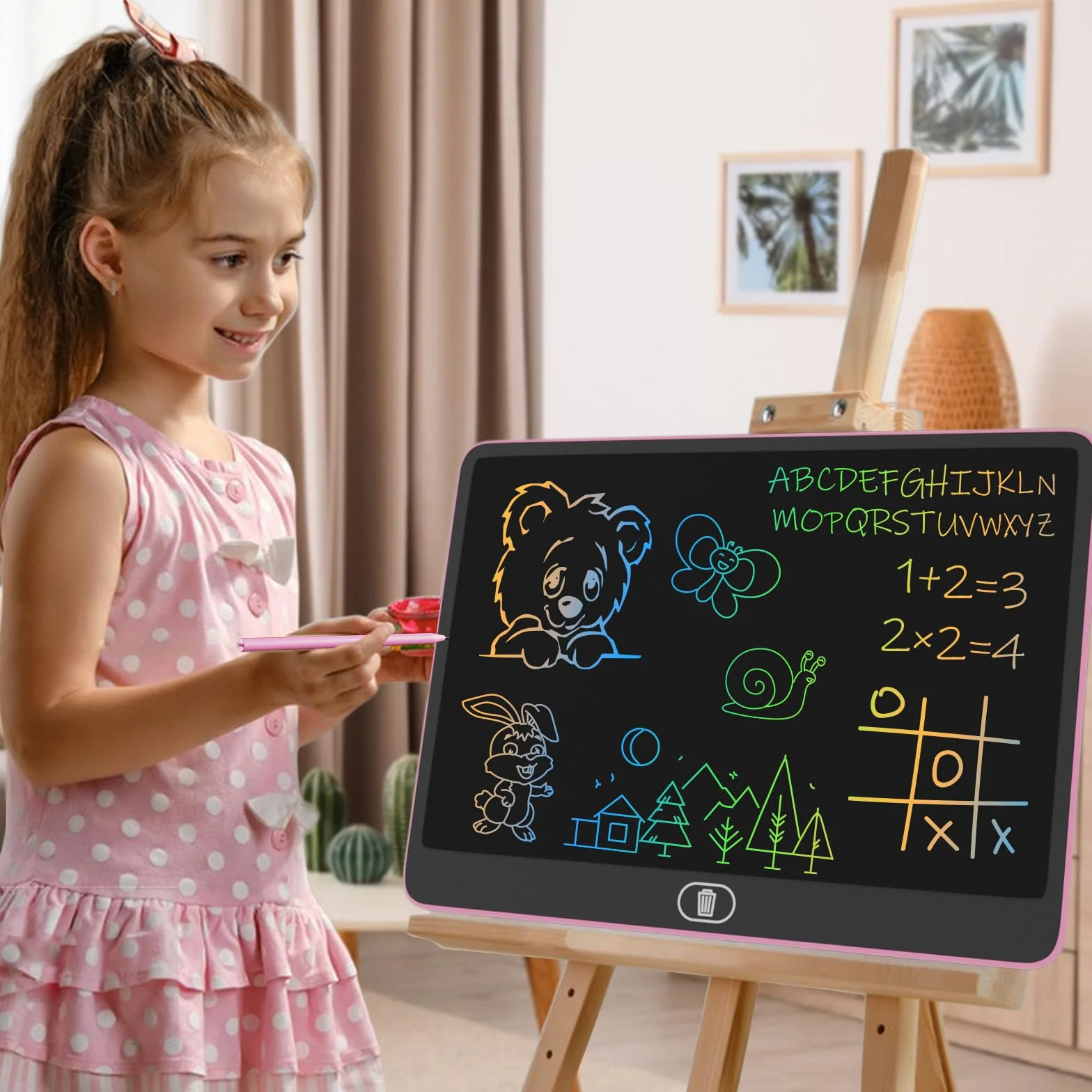 Electight Tablette d'Écriture LCD 16 Pouces, Ardoise Colorée pour Enfants, Cadeau Éducatif 2-7 Ans, Rose