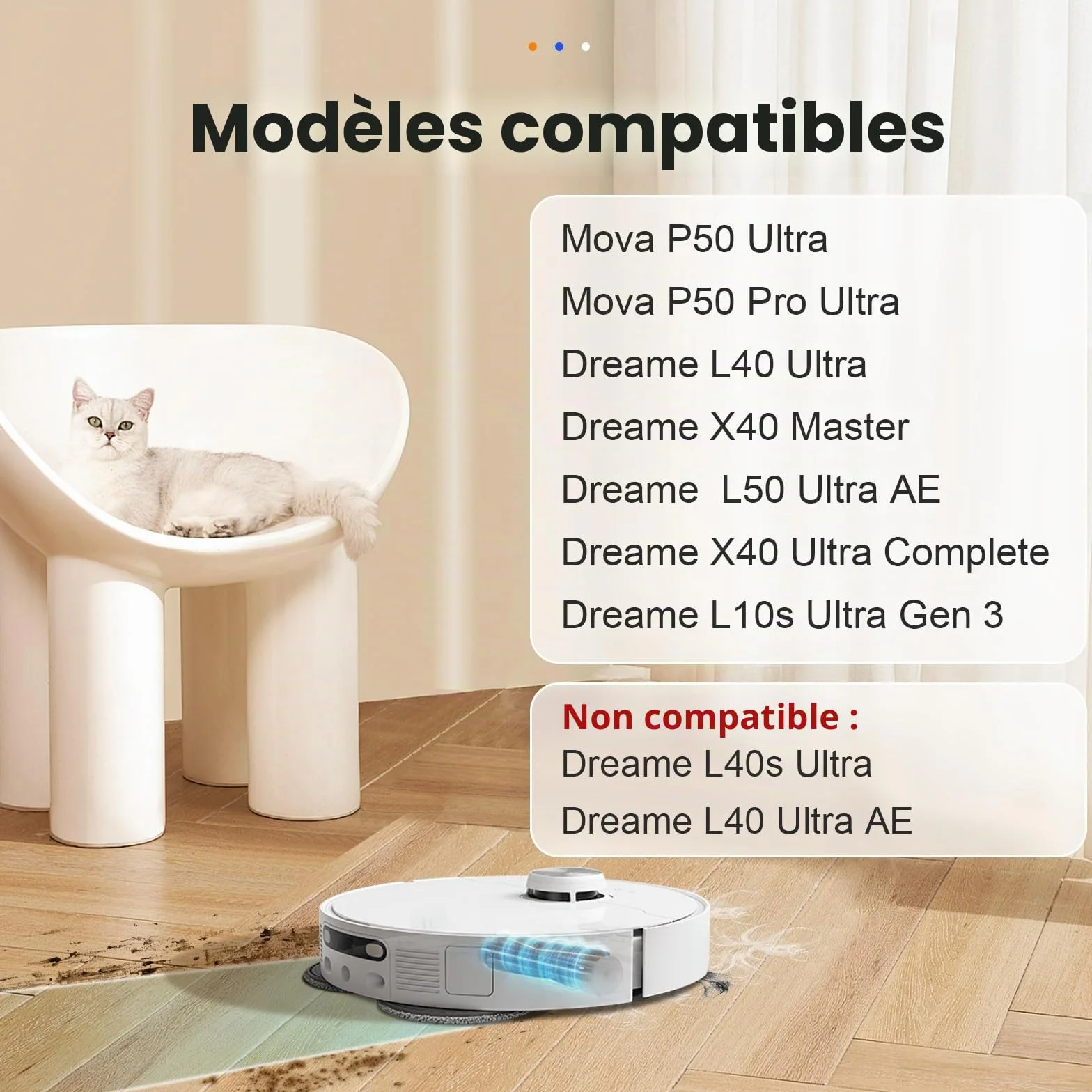 Brosse tricut Accessoires pour Dreame L10s Ultra Gen 3 / X40 Ultra Complete / L40 Ultra / X40 Master/Mova P50 Pro Ultra, 6 sacs à poussière, 4 brosses latérales, 4 lingettes, 4 filtres, 1 Brosse