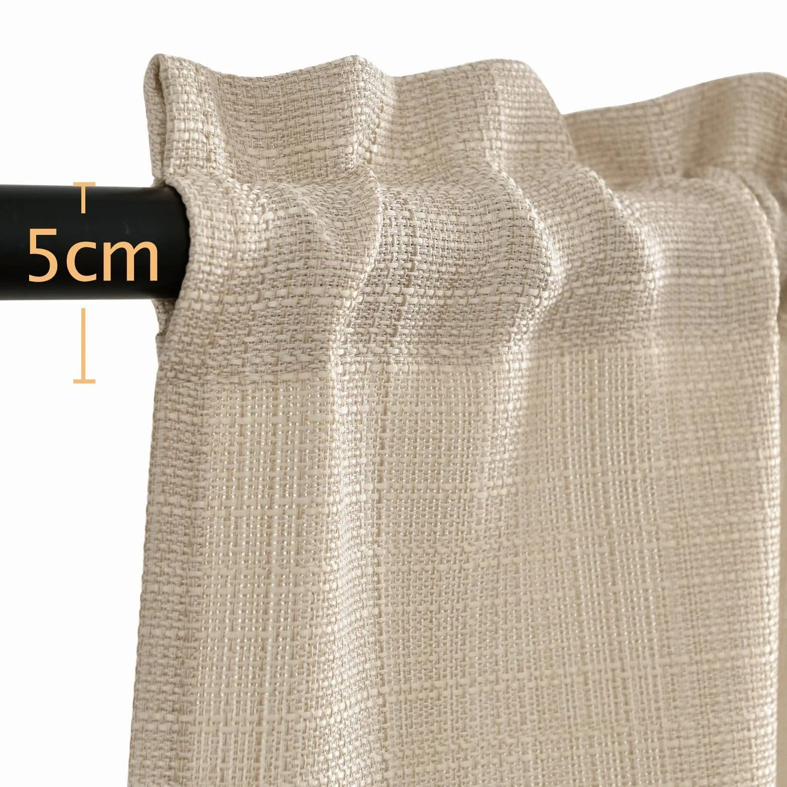 Rideaux Cuisine Court Beige 70L x 90H(cm) 2 Panneaux Passe Tringle Brise-Bise Moderne