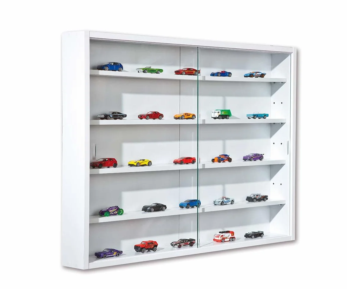 Inter Link - Vitrine Murale pour Objets de Collection – Armoire de rangement avec 4 étagères – 5 Compartiments - pour Miniatures - MDF -Blanc (80x60x9.5 cm) Compilati