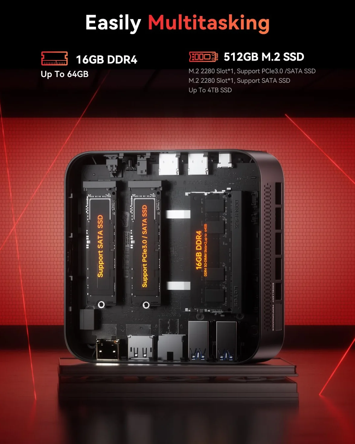 NiPoGi E3B Mini PC AMD Ryzen 5 7430U 16Go RAM 512Go SSD WiFi 6 BT 5.2 4K Triple Display VESA Supporté