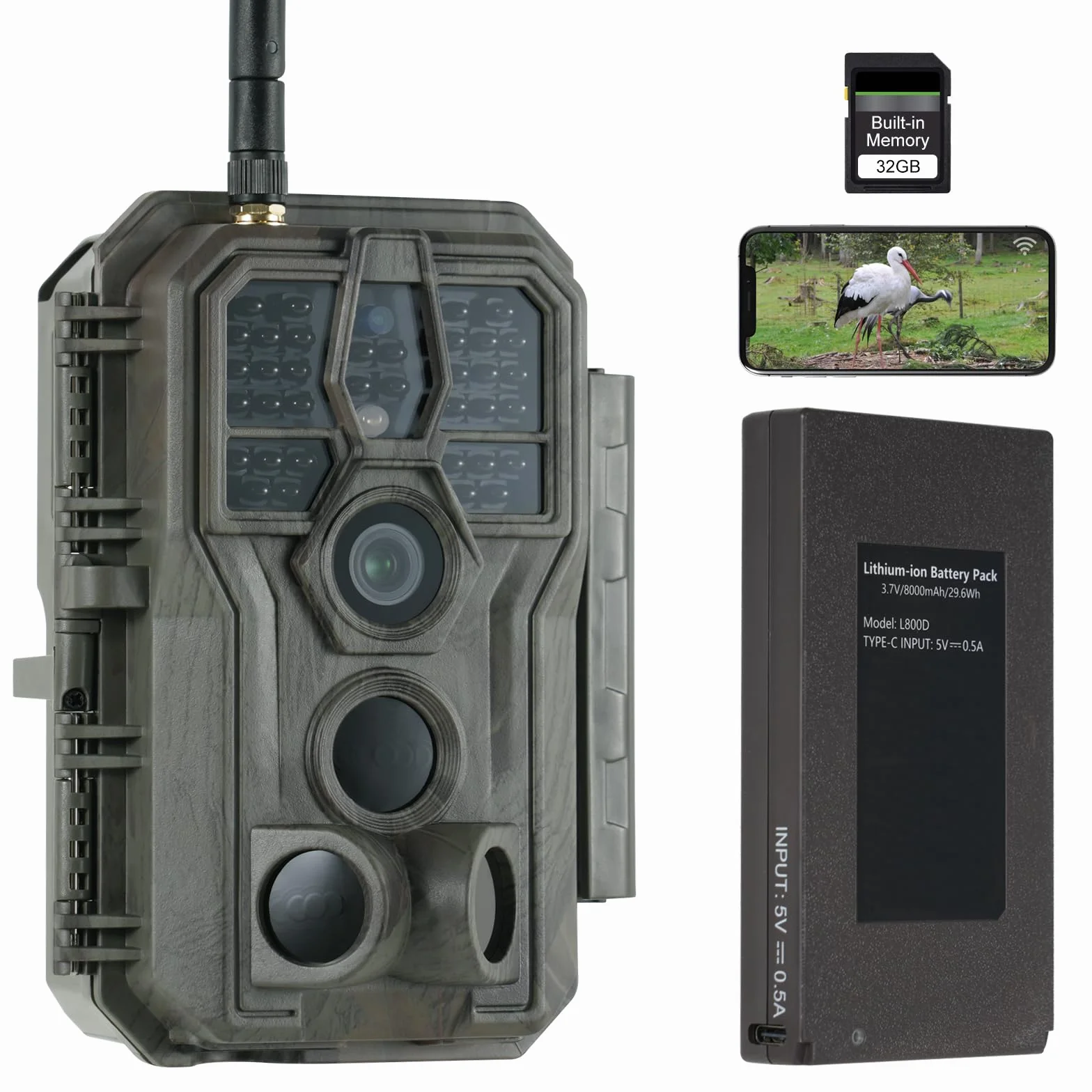 GardePro E8P Max Kamera Myśliwska WiFi, 64MP 1296P, 0.1s Szybki Wyzwalacz, Czujnik Ruchu, Wbudowana Karta SD, Ładowalna Bateria 8000mAh, Przesyłanie na Urządzenia Mobilne
