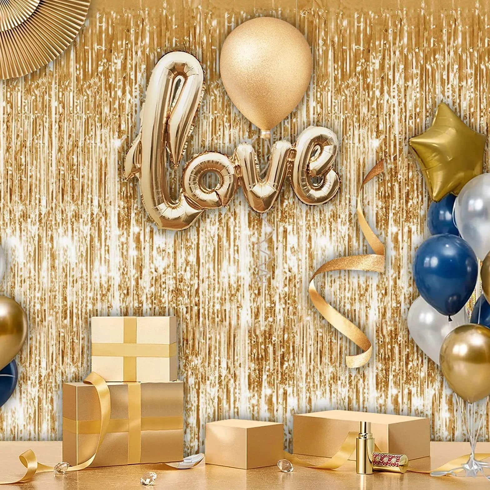Rideau Métallique Tinsel Or Champagne, Rideaux à Franges en Aluminium, Décoration Porte Fenêtre Fond Fête Anniversaire Mariage