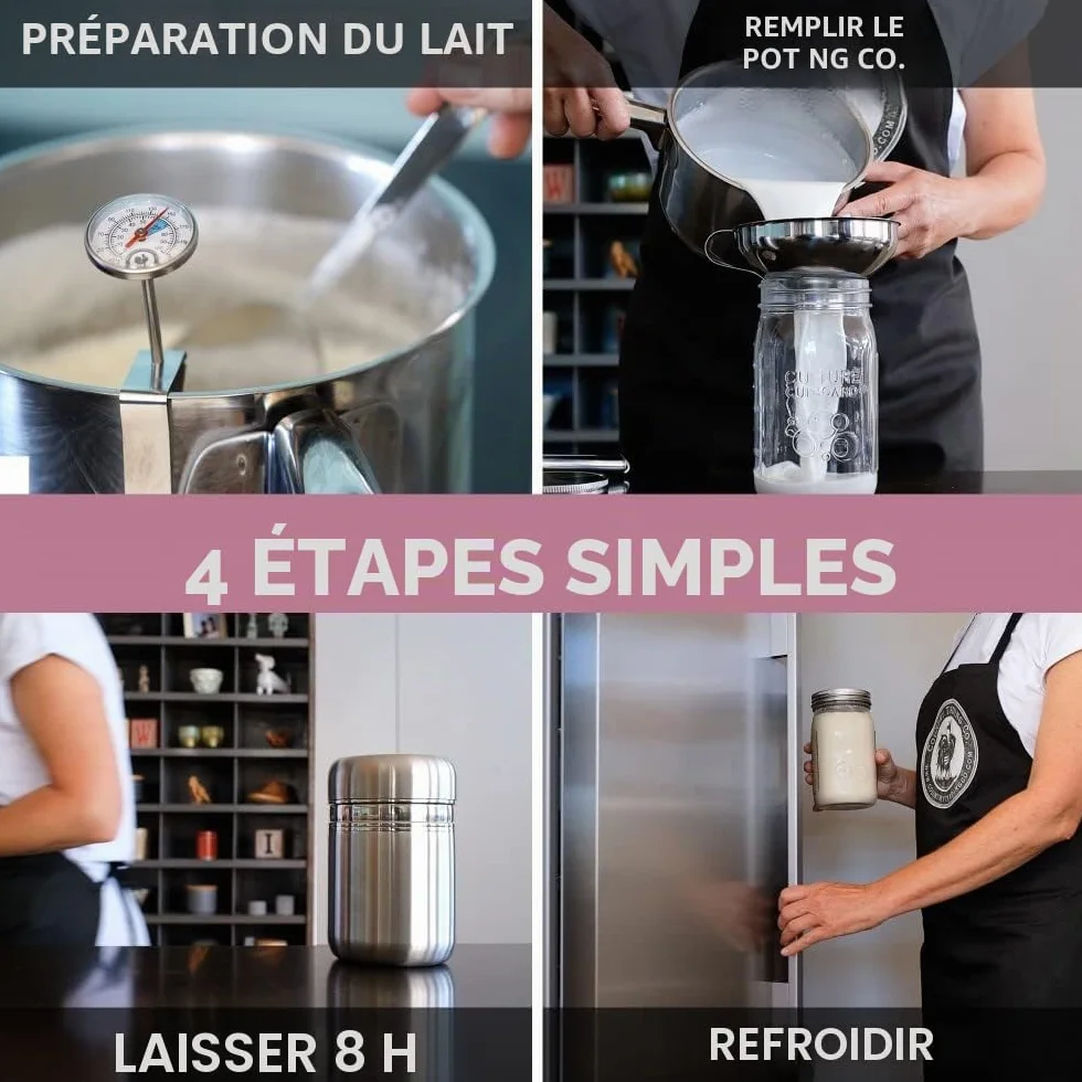 Yaourtière en acier inoxydable avec bocal en verre de 1 quart (0,95 litre) et livre de recettes complet pour faire plus de 12 yaourts faits maison sans produits laitiers et au lait
