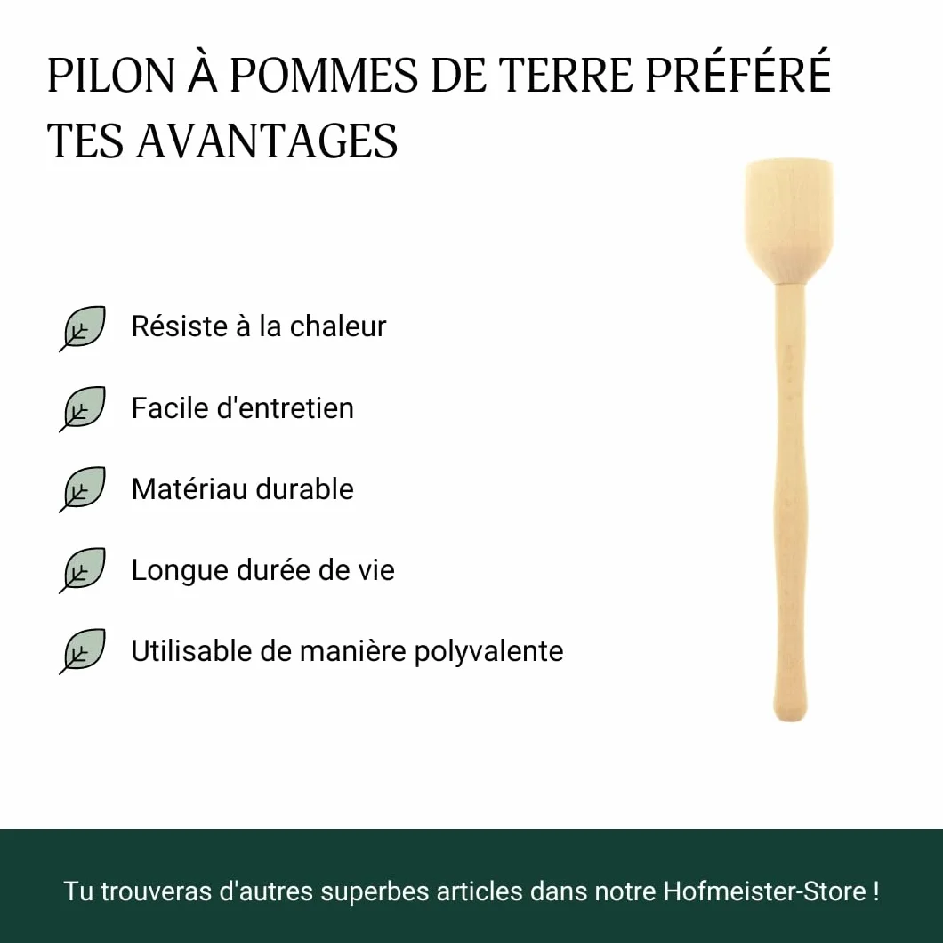 HOFMEISTER Pilon à pommes de terre 30 cm, en bois de hêtre, antibactérien, résistant à la chaleur