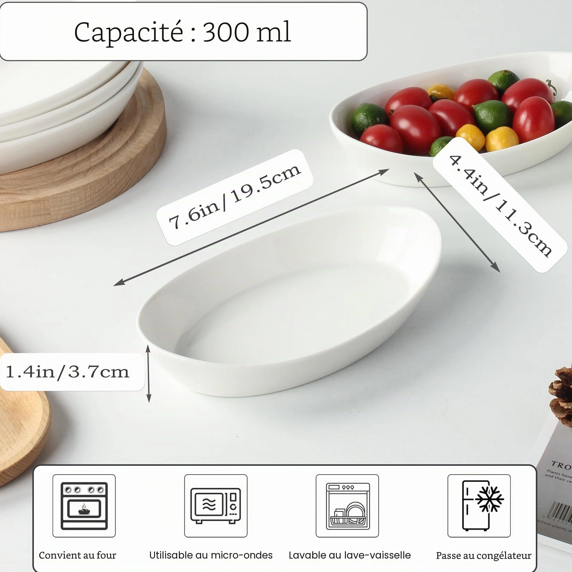 Lot de 6 Plats à Four en Céramique, 300ML MINI Plat a Gratin Individuel Four, Petits Plats de Cuisson pour Friteuse à Air, Plat à Welsh Individuel, llant au Four et au Micro-ondes