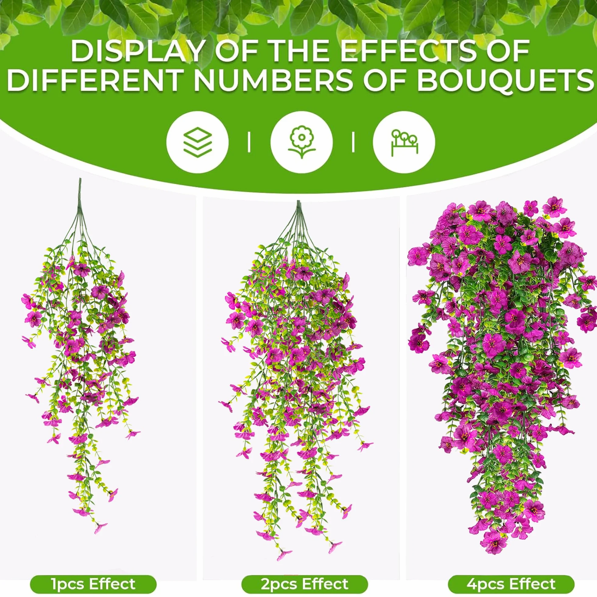 Fleurs Artificielles Suspendues Résistant aux UV 77cm Violet Lot de 4