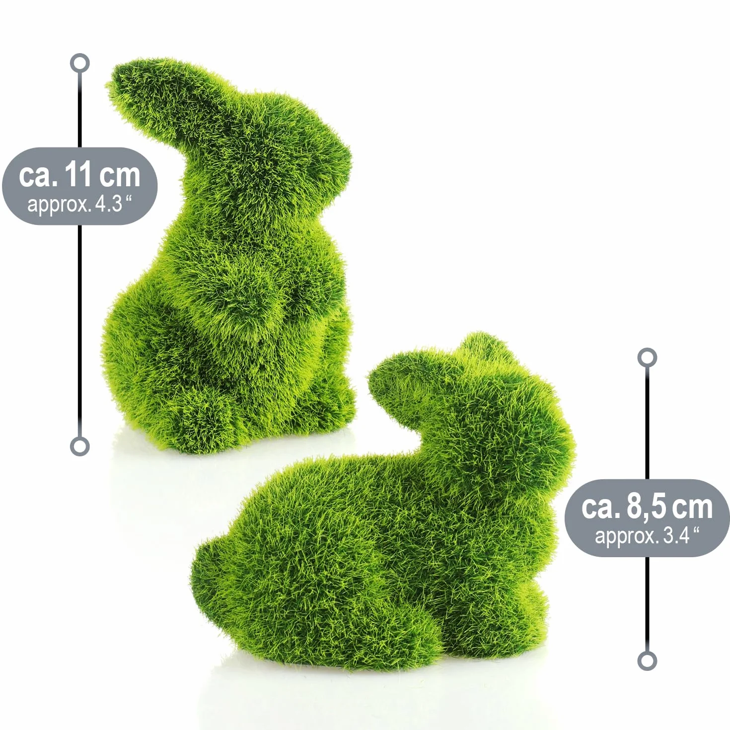Figurine décorative Lapin de Pâques en céramique Verte 11 cm com-four® Paire de 2 Lapins Gazon Artificiel