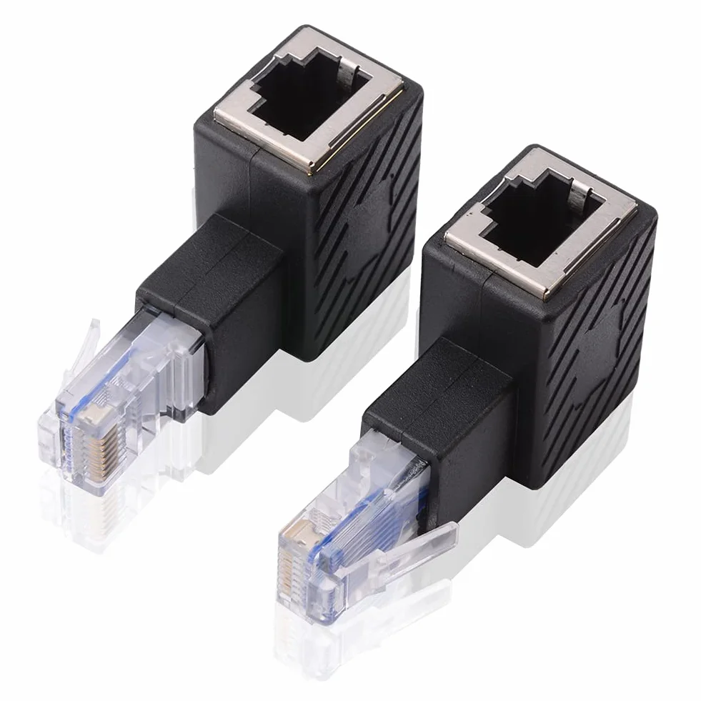 2 adaptery Ethernet 90 stopni, prawy i lewy kątowy, wtyczka RJ45 na gniazdo, adapter, ekranowany, złącze sieciowe, kompatybilne z Cat5 Cat6