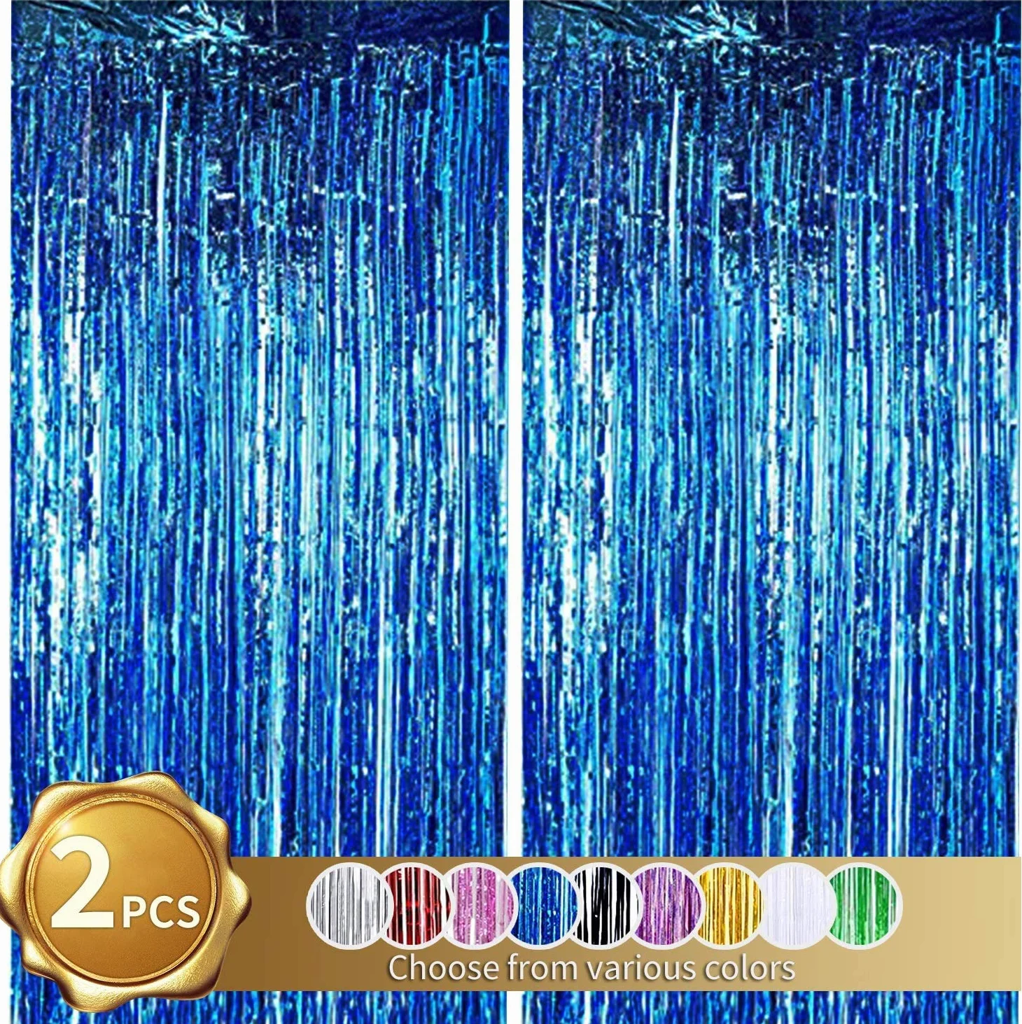Rideau Métallique à Franges Aluminium 2 Pièces Bleu pour Décoration Fête Mariage Noël (1x2M)