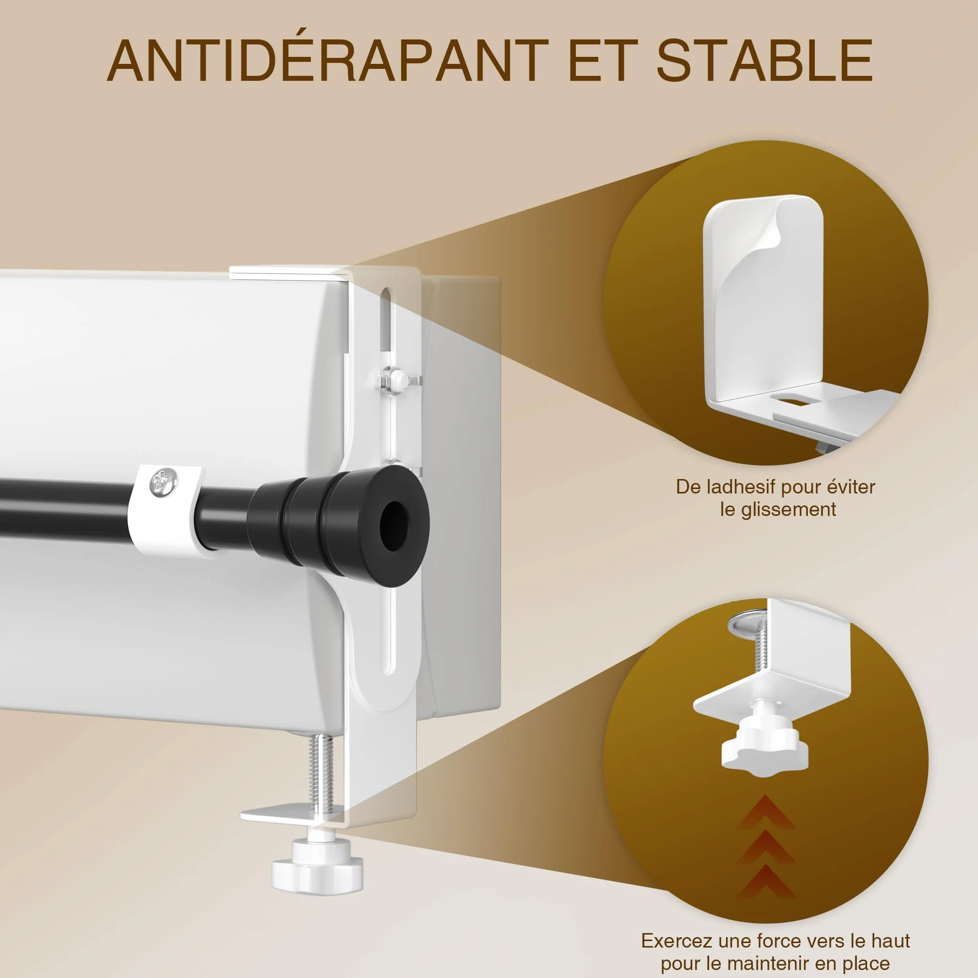 Support Tringle Rideaux sans Percage Accroche Rideau sans Perçage Hauteur 14-25 cm Blanc Pack de 2
