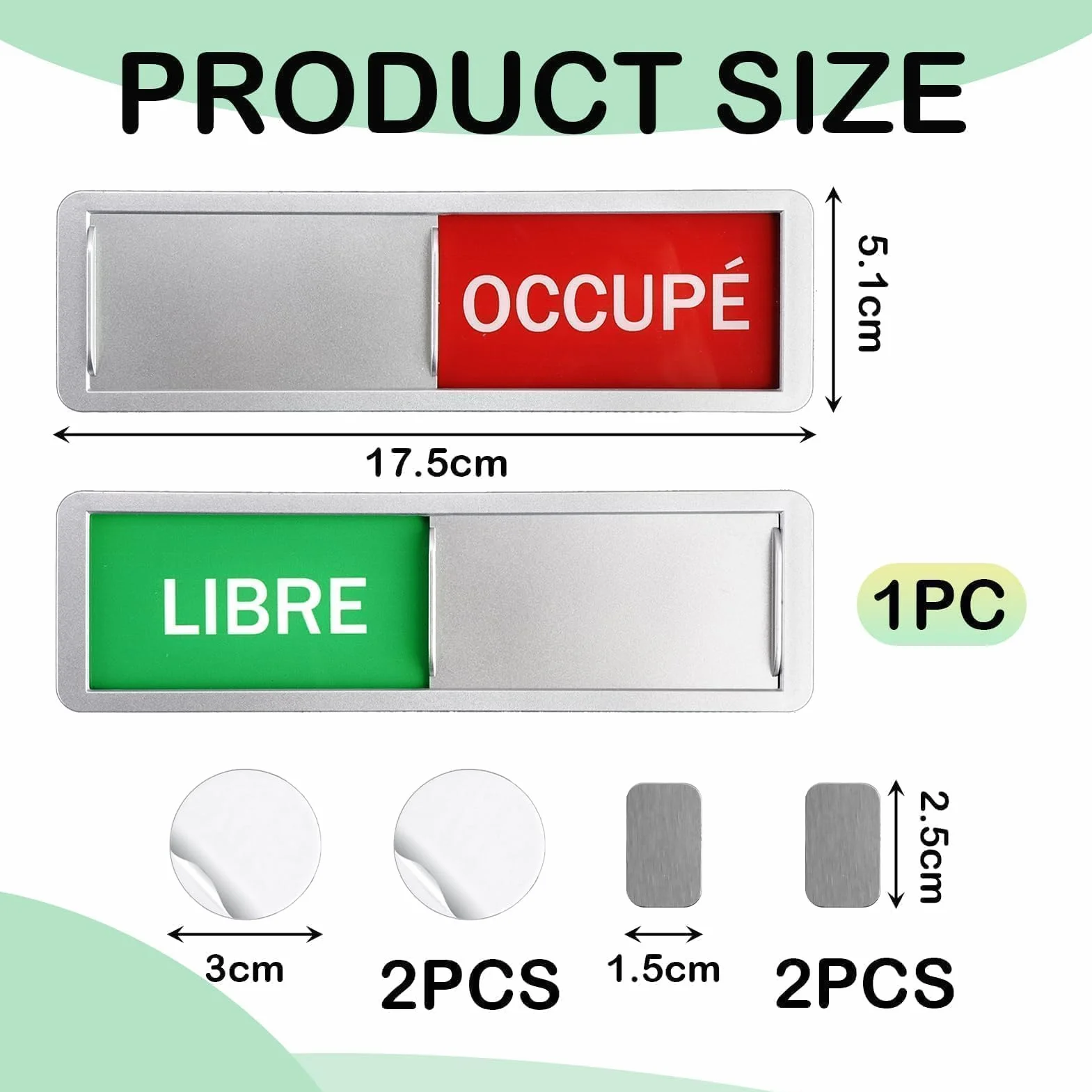 Panneaux de Porte Libre/Occupé Magnétiques Argent 17,7x5,2cm Pour Toilettes École Bureaux