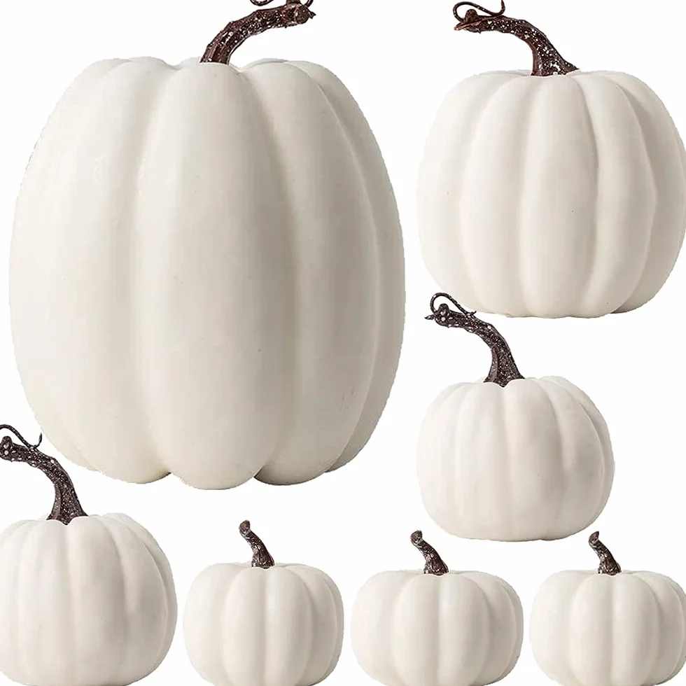 Lot de 7 citrouilles artificielles blanches décoration automne Thanksgiving Halloween
