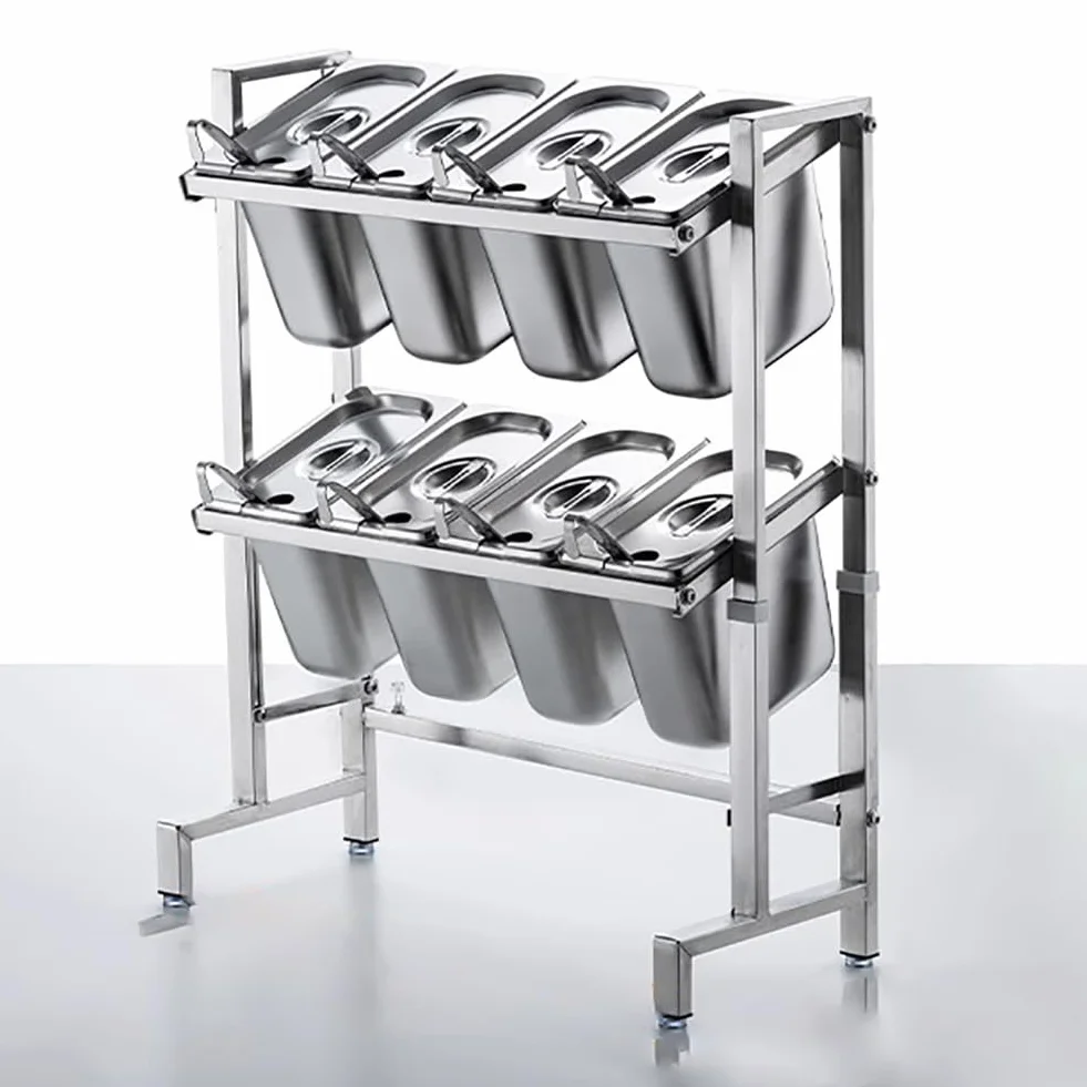 Lot de 10 étagères à épices en acier inoxydable à 2 couches avec couvercle et cuillère, distributeur surélevé, organiseur amovible pour la maison et le restaurant