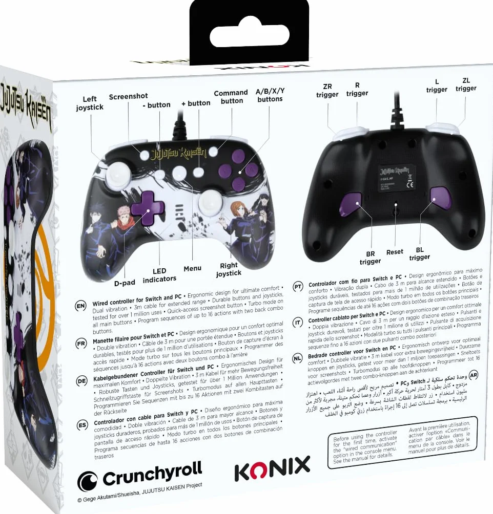 Konix Jujutsu Kaisen Manette filaire pour Nintendo Switch, Switch 2 et PC - Noir - Câble 3 m