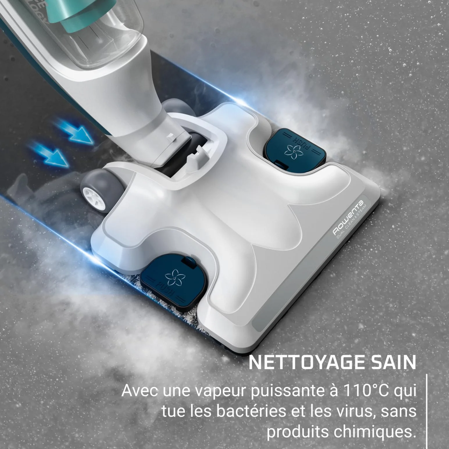 Rowenta Nettoyeur vapeur 2-en-1, Aspire et lave simultanément, Elimine 99,9 des bactéries, Pour tous les sols, Sans détergent, Diffuseur d’huiles essentielles, Clean et Steam Revolution RY7757WH