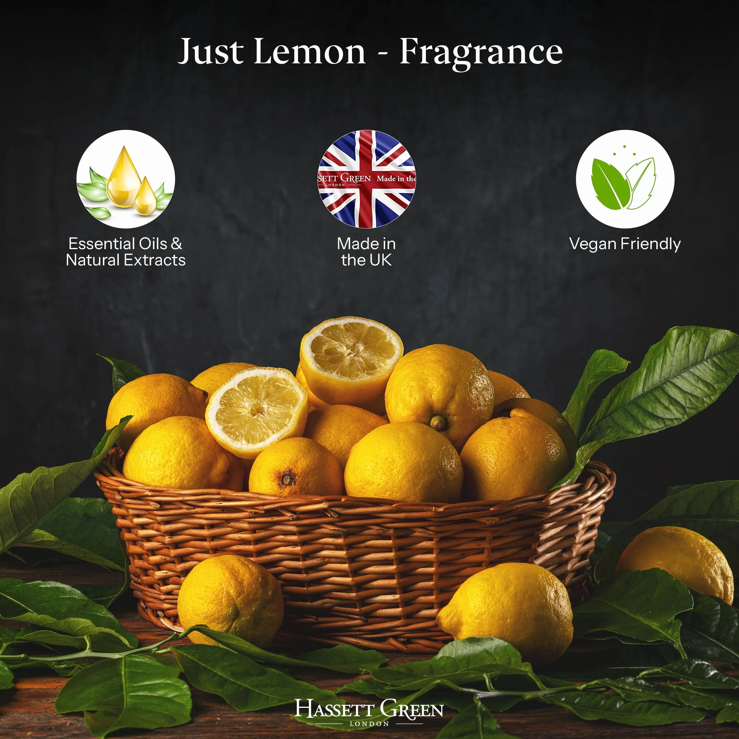 Hassett Green London Recharge de Diffuseur à Roseaux Just Lemon 250ml Parfum Citron Zesté Écologique Vegan
