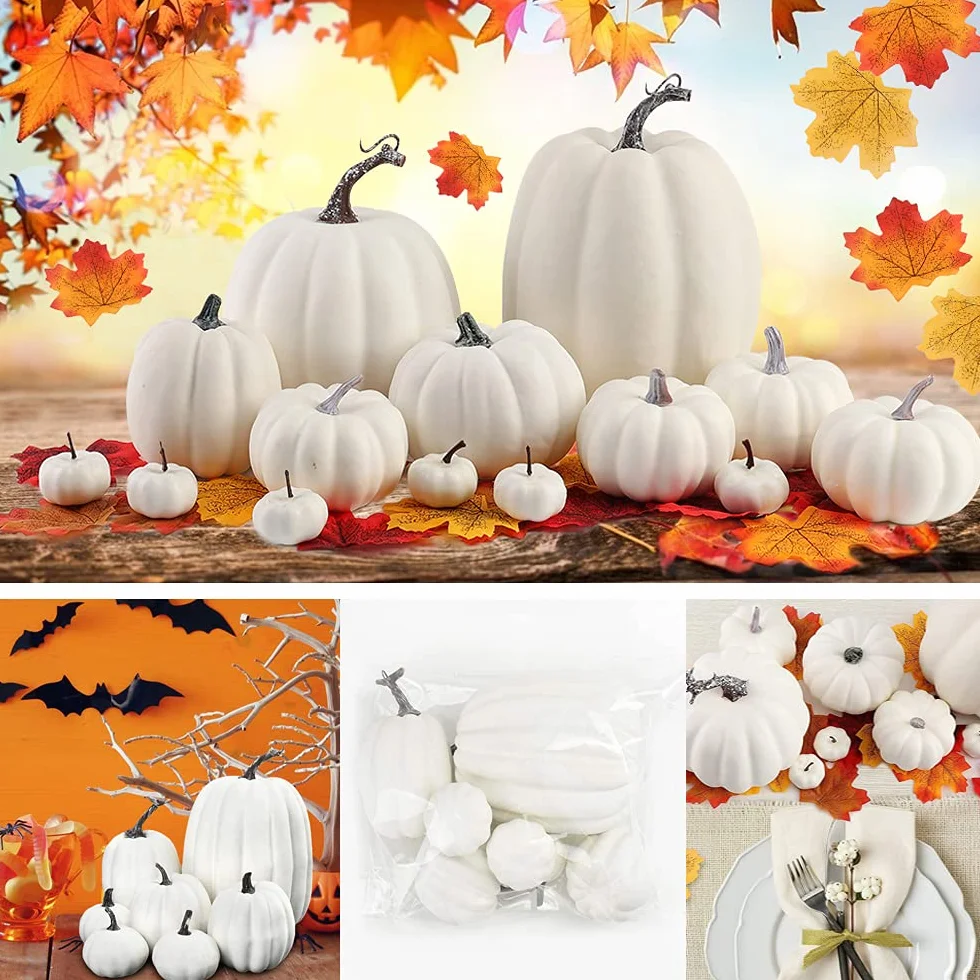 Lot de 7 citrouilles artificielles blanches décoration automne Thanksgiving Halloween