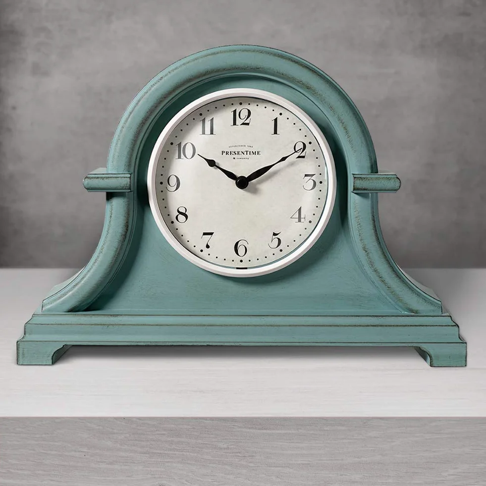 PRESENTIME & Co. Napoléon Horloge de cheminée Vintage Farmhouse 33 x 25 cm vitre bombée Mouvement à Quartz boîtier Plastique ABS Bleu Sarcelle Ancien
