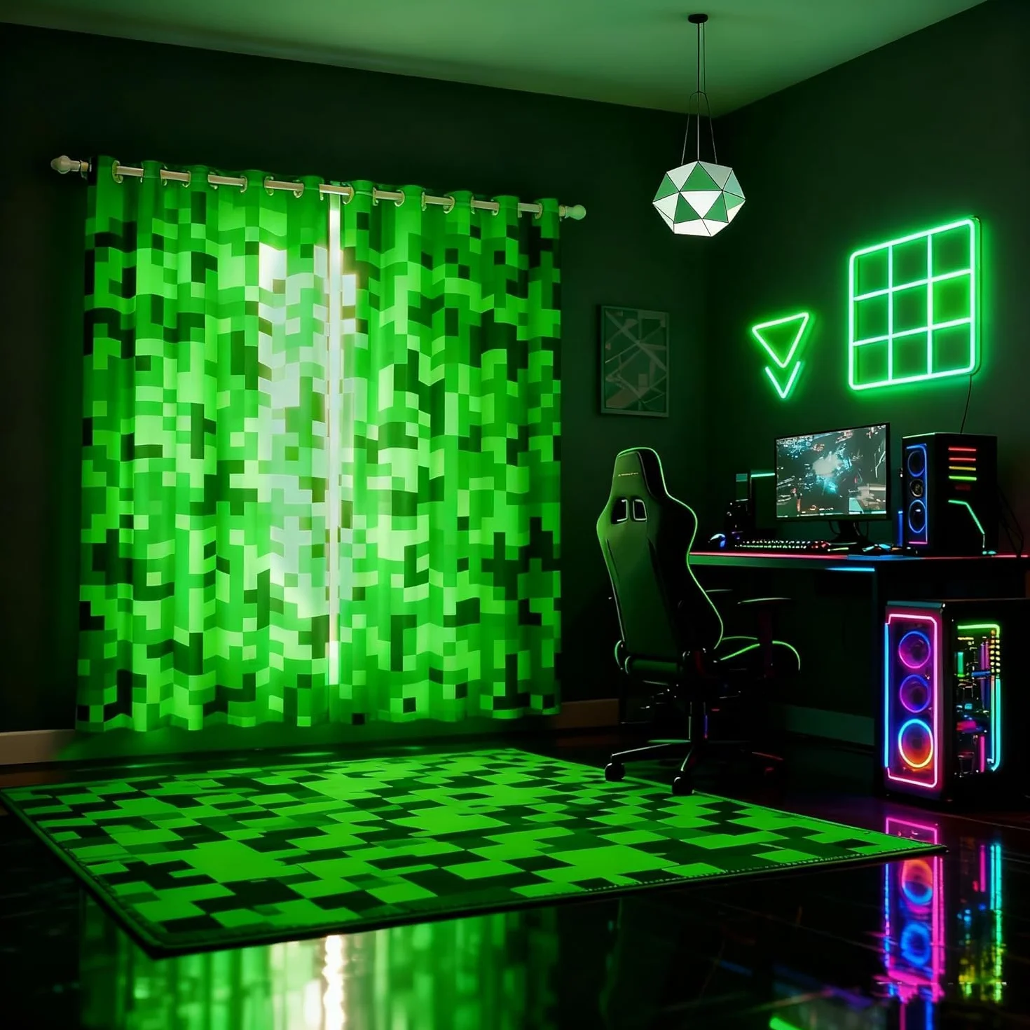 Rideaux Occultants Jeux Vidéo Pixelisés Verts Décoration Chambre Enfants