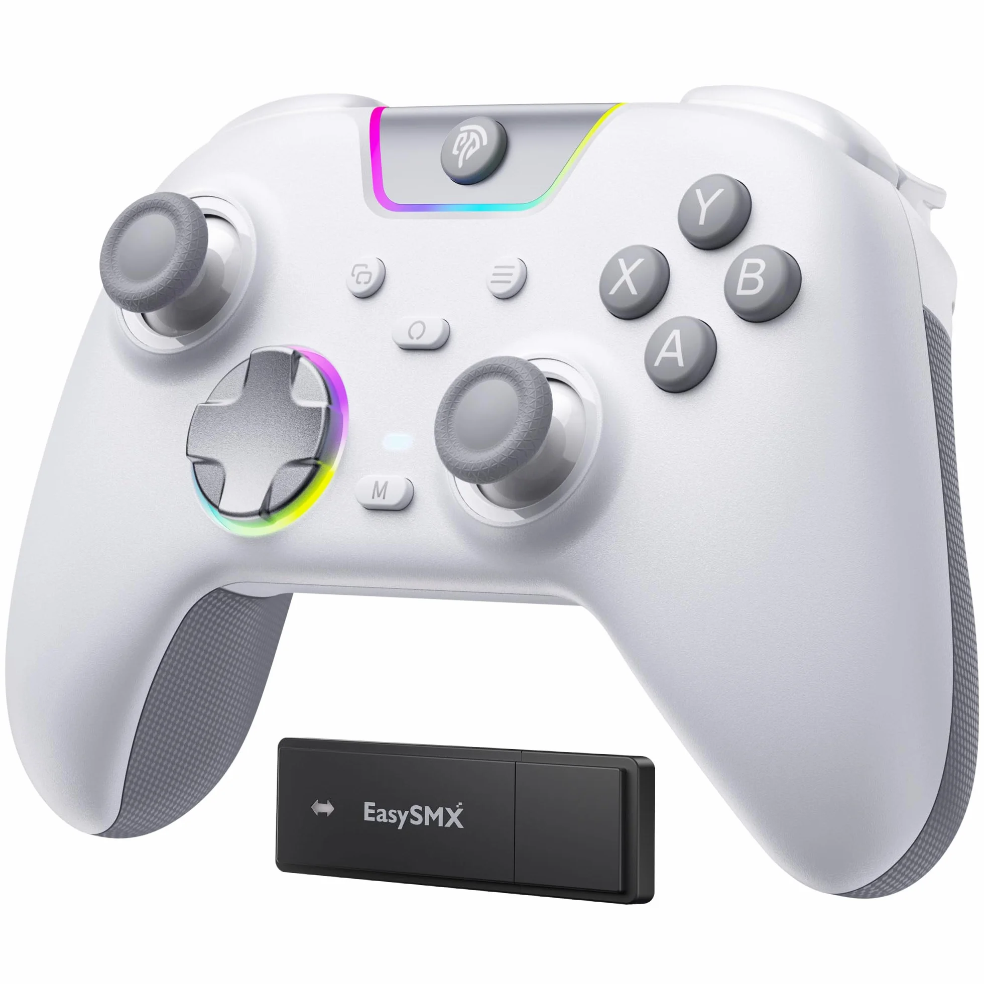 EasySMX Bezprzewodowy kontroler PC z RGB/dwupoziomowe wyzwalacze halowe/joystick hall/ciche przyciski, kontroler X05PRO do PC/Switch/Android/iOS/Steam/Android TV Box, 1000 mAh, biały