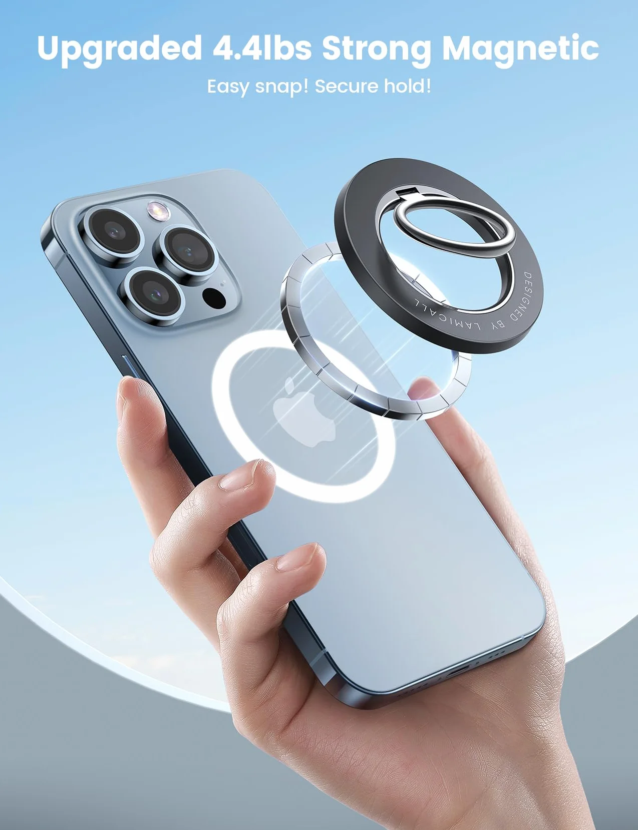 Magnetyczny Pierścień Uchwyt dla Telefonu na Mag-Safe - Lamicall obracalny o 360°uchwyt telefonu [Zdejmowalny i bezprzewodowo ładowalny] dla iPhone 16 15 14 13 12 Series, Inne z Płatą Żelazną -Czarny