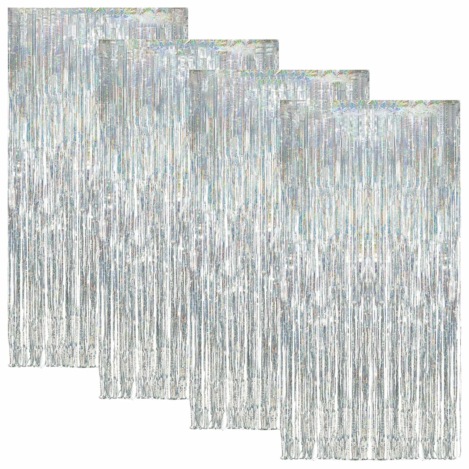 Rideau Argenté Métallique Tinsel 1 m x 2.5 m, Rideau Paillette pour Décoration Anniversaire, Nouvel An, Mariage