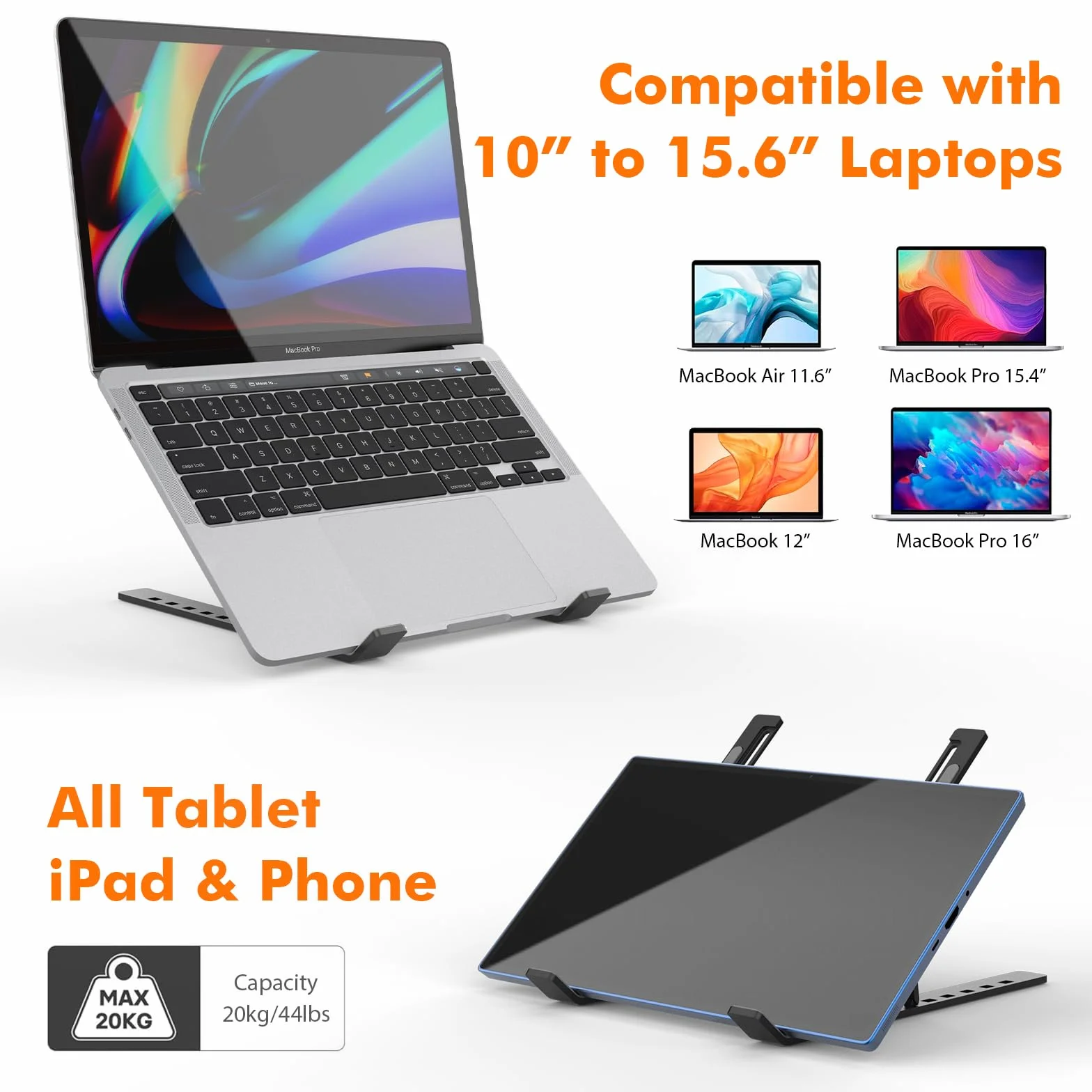 GRIFEMA Support Ordinateur Portable Réglable 7 Angles, Pliable en Aluminium pour 10-15.6'' Laptops