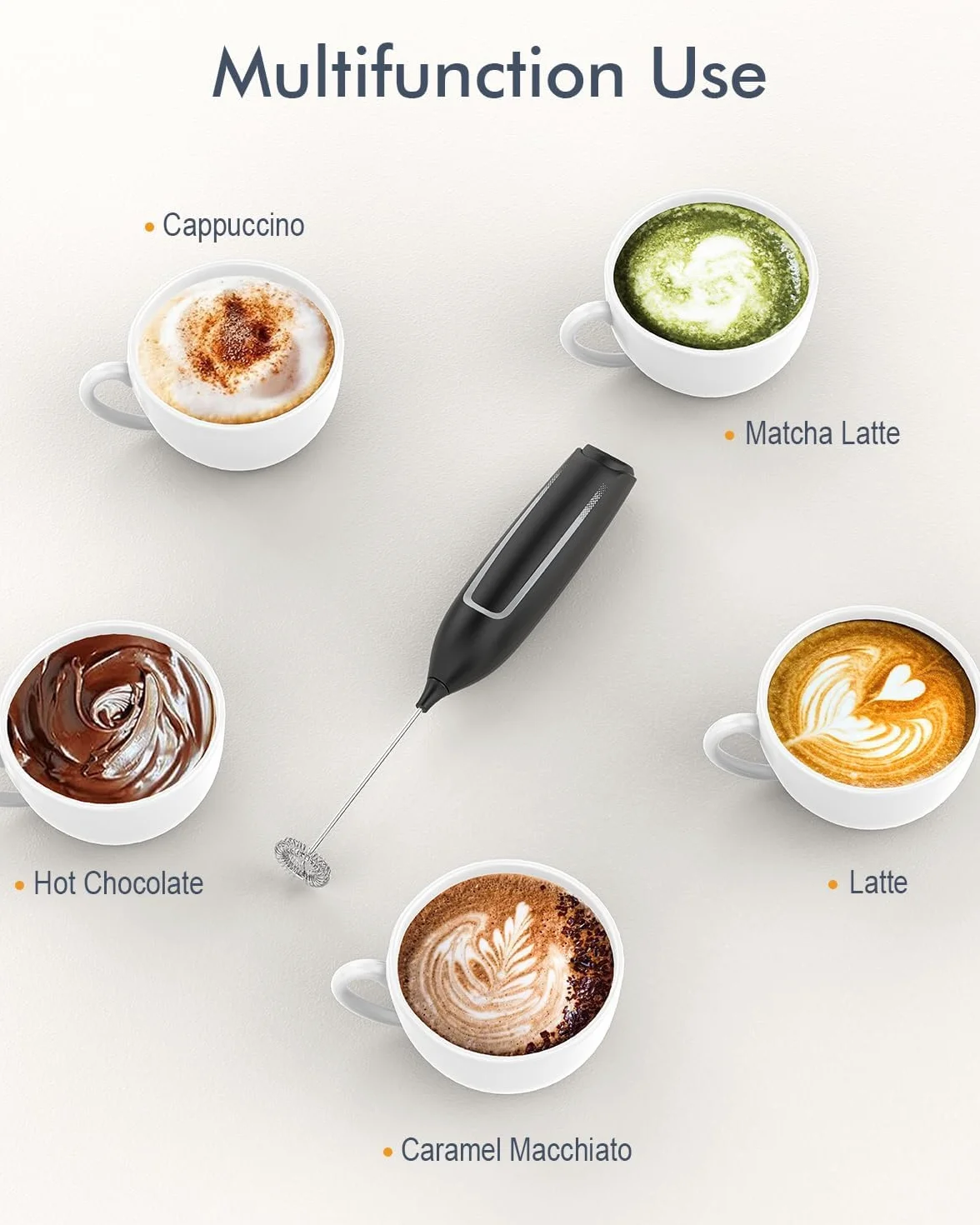 Mousseur à Lait électrique, Mini Fouet en Acier Inoxydable, Moteur Fort pour Café