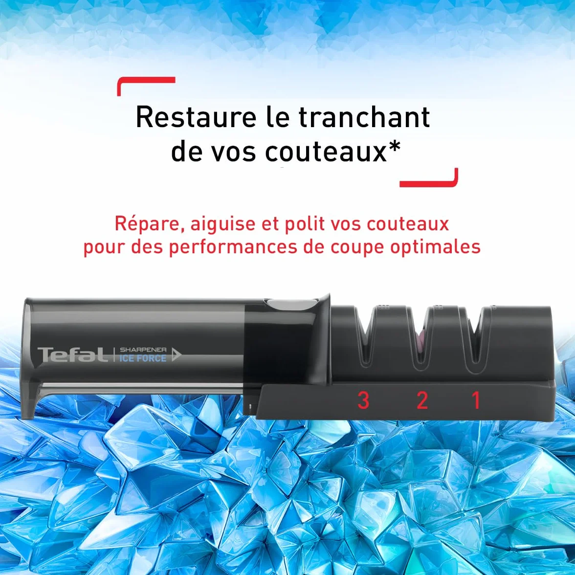 Tefal Aiguiseur de couteaux, Meule japonaise, Affutage en 3 étapes, Noir