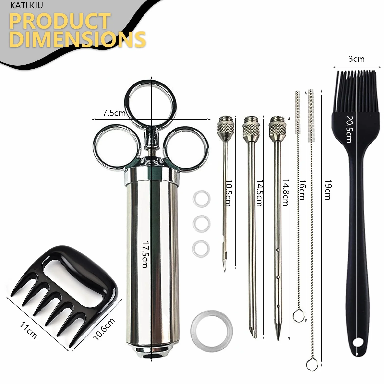 Seringue Alimentaire en Acier Inox 60 ml avec 3 Aiguilles – Seringue à Marinade pour Viande et BBQ