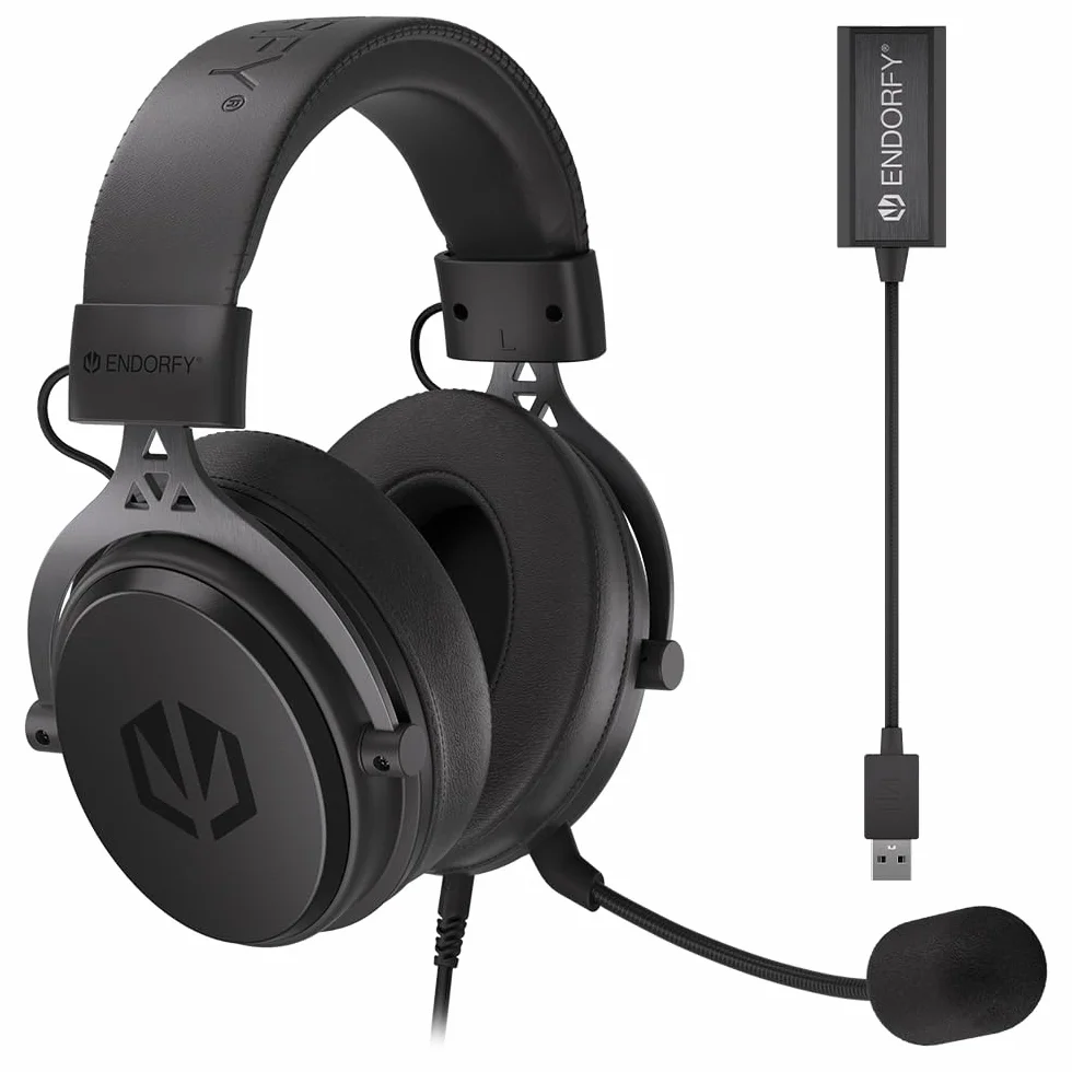 ENDORFY Viro Plus USB, słuchawki gamingowe 7.1, przetworniki 53 mm, odpinany mikrofon z pop filtrem, karta dźwiękowa USB, nausznice memory foam