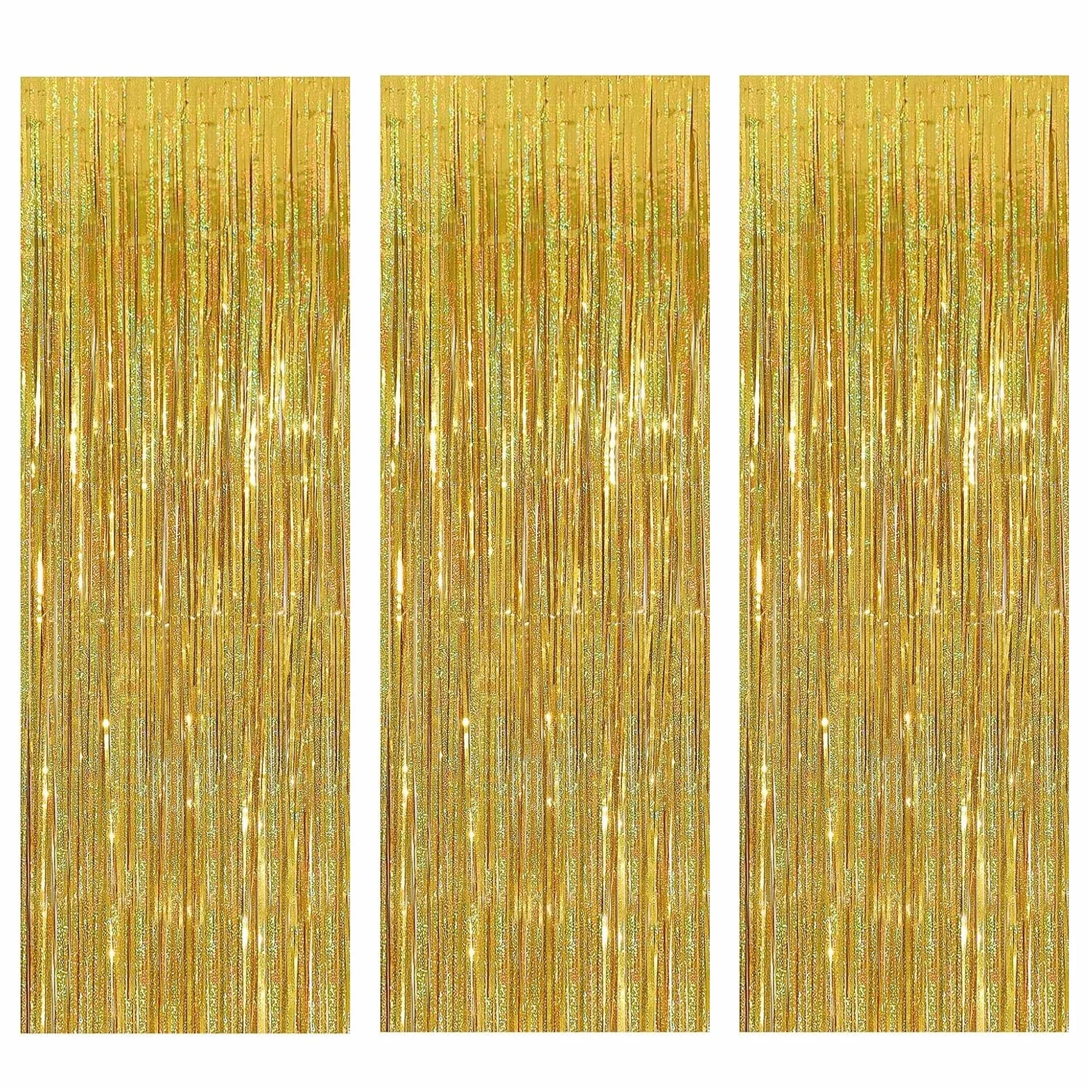 Rideau Frange Anniversaire 3 Pièces 1x3m Décoration Fête Paillette Jaune Doré