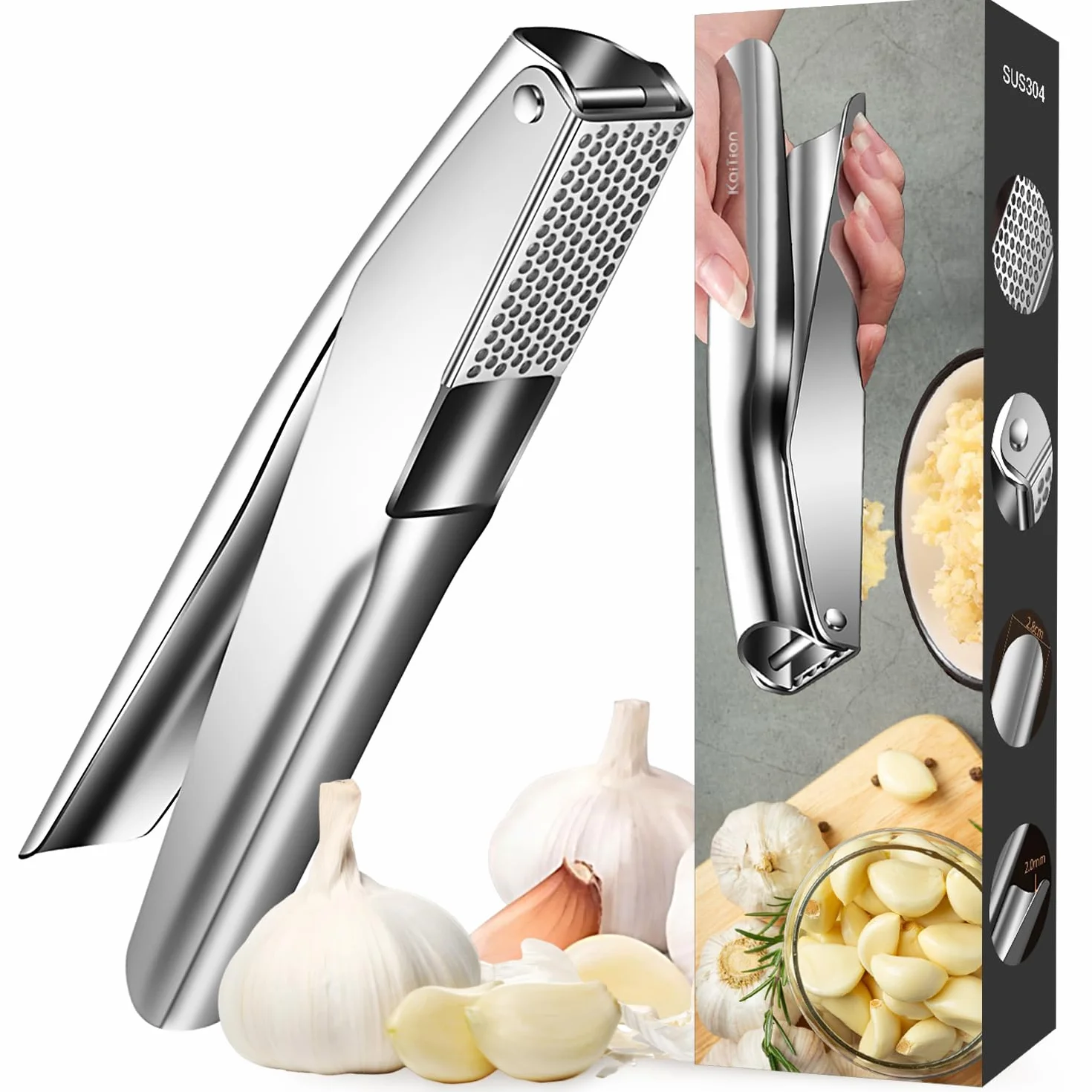 Presse-ail inox 304, sans épluchage, chambre 5 cm, pour sauces et pâtes