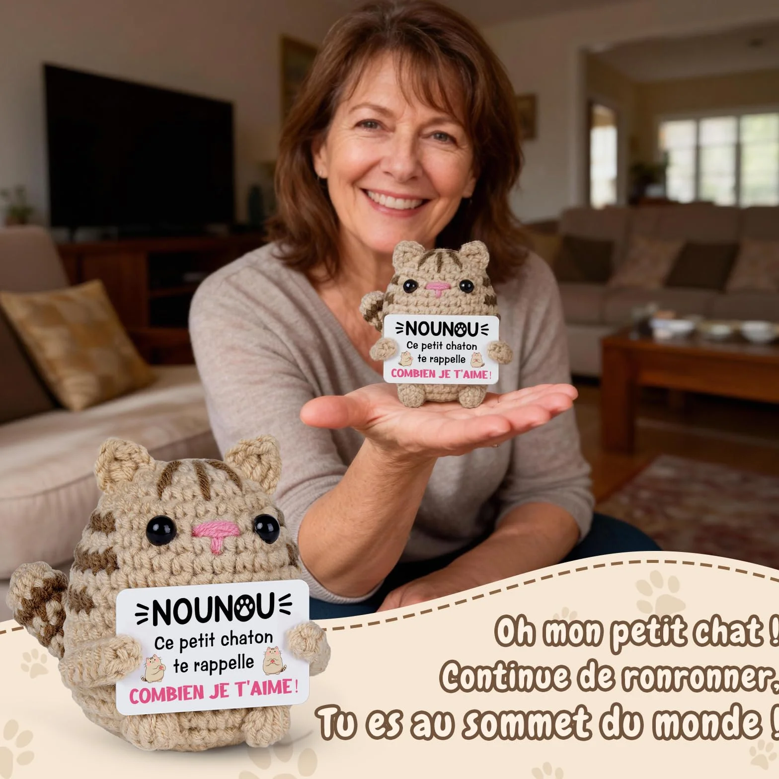 Chaton au Crochet Cadeau Tata Anniversaire Original Fête des Mères Noël
