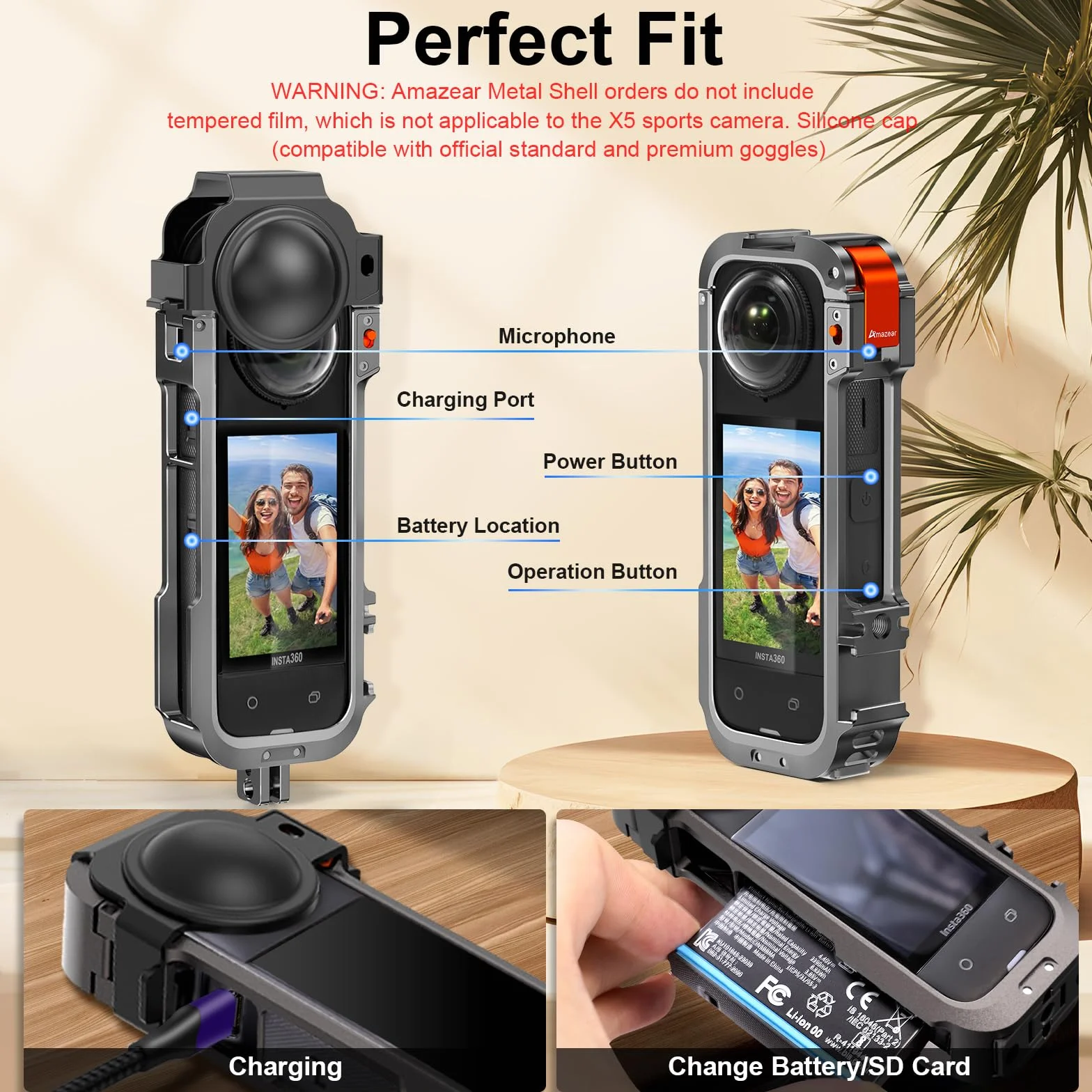 AMAZEAR Metalowa obudowa ochronna na akcesoria Insta360 X4, ulepszona aluminiowa klatka szybkiego uwalniania Insta 360 X4 mocniejsza konstrukcja, wielofunkcyjna ramka z osłoną obiektywu