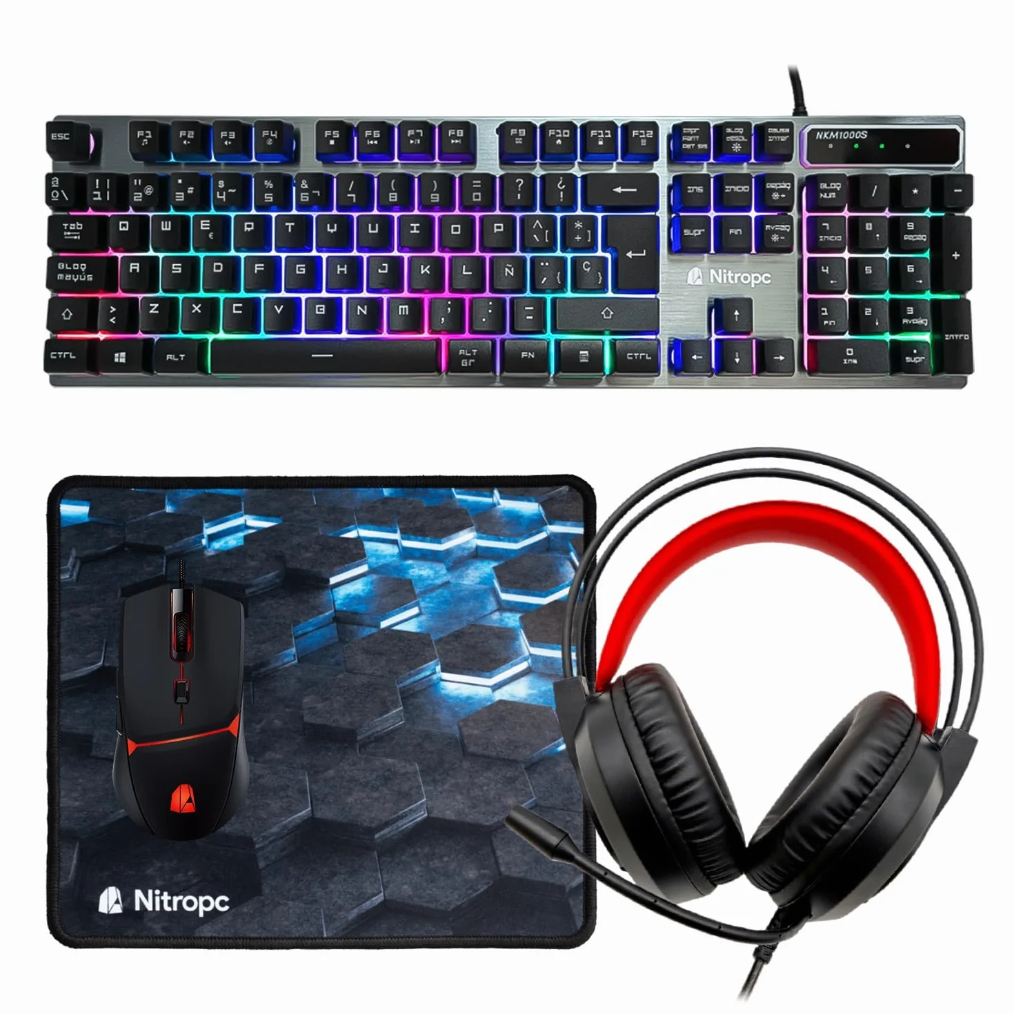 NitroPC Pack Avancé PC Gaming Complet AMD Ryzen 5 3400G 4,2GHz RX Vega 11 RAM 16Go SSD 480Go Windows 11 Pro WiFi Moniteur 24" Clavier Souris Casque Ordinateur Bureau Noir