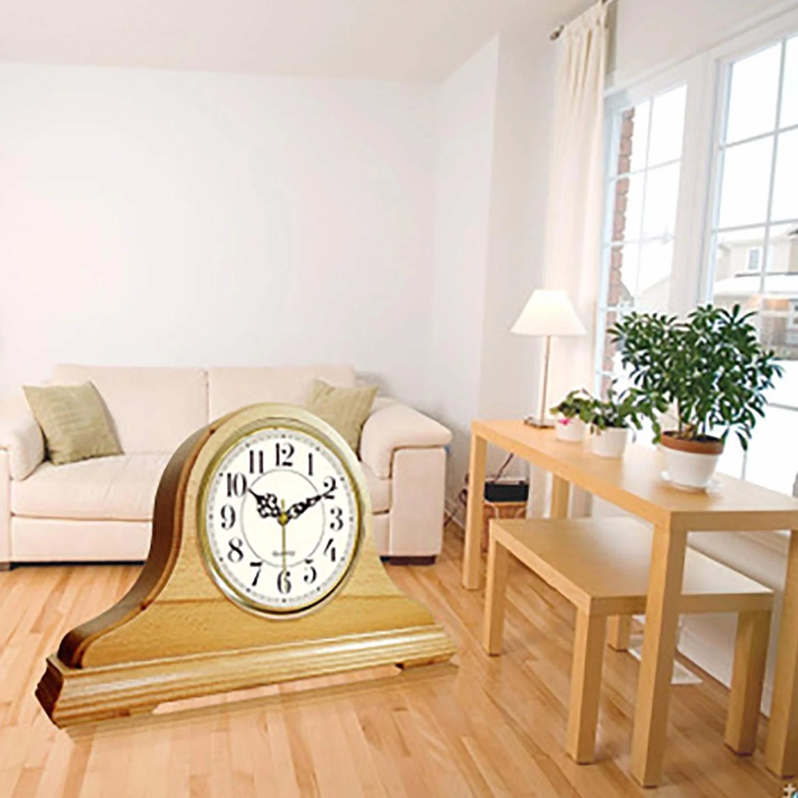 Horloge de cheminée en bois massif style vintage – Horloge de table rétro silencieuse à piles