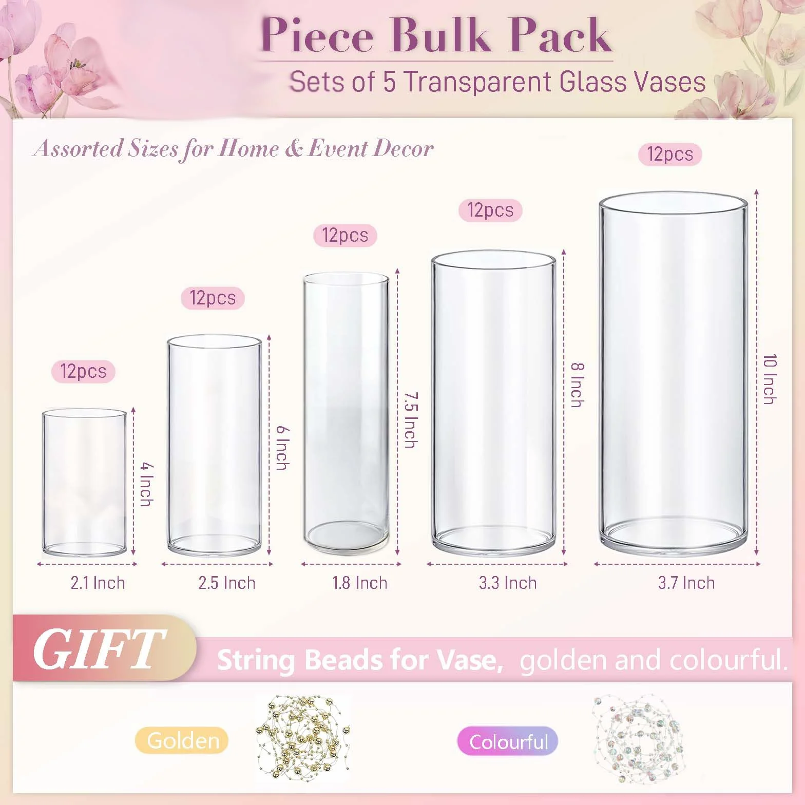 Lot de 30 vases cylindriques en Verre pour Les décorations, Peuvent être utilisés pour Les décorations de fêtes Mariages (30, 10+15+19+20+25 cm)