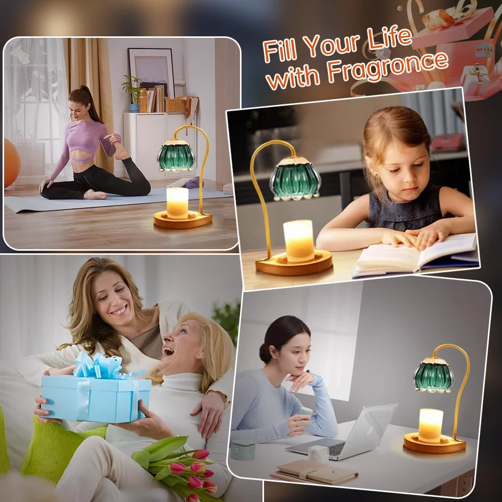 Lampe Chauffe Bougie avec Variateur et Minuterie, Candle Warmer Lamp électrique avec Deux Bulbes, Lumière Chauffe Bougie pour Décoration de Chambre