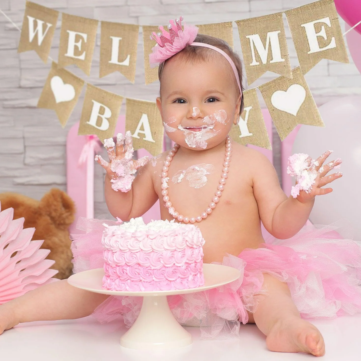 Drapeau Machaon Bannière Bienvenue Bébé Toile Jute Décoration Baby Shower 1 Pièce 50 Pièces Sciure Bois