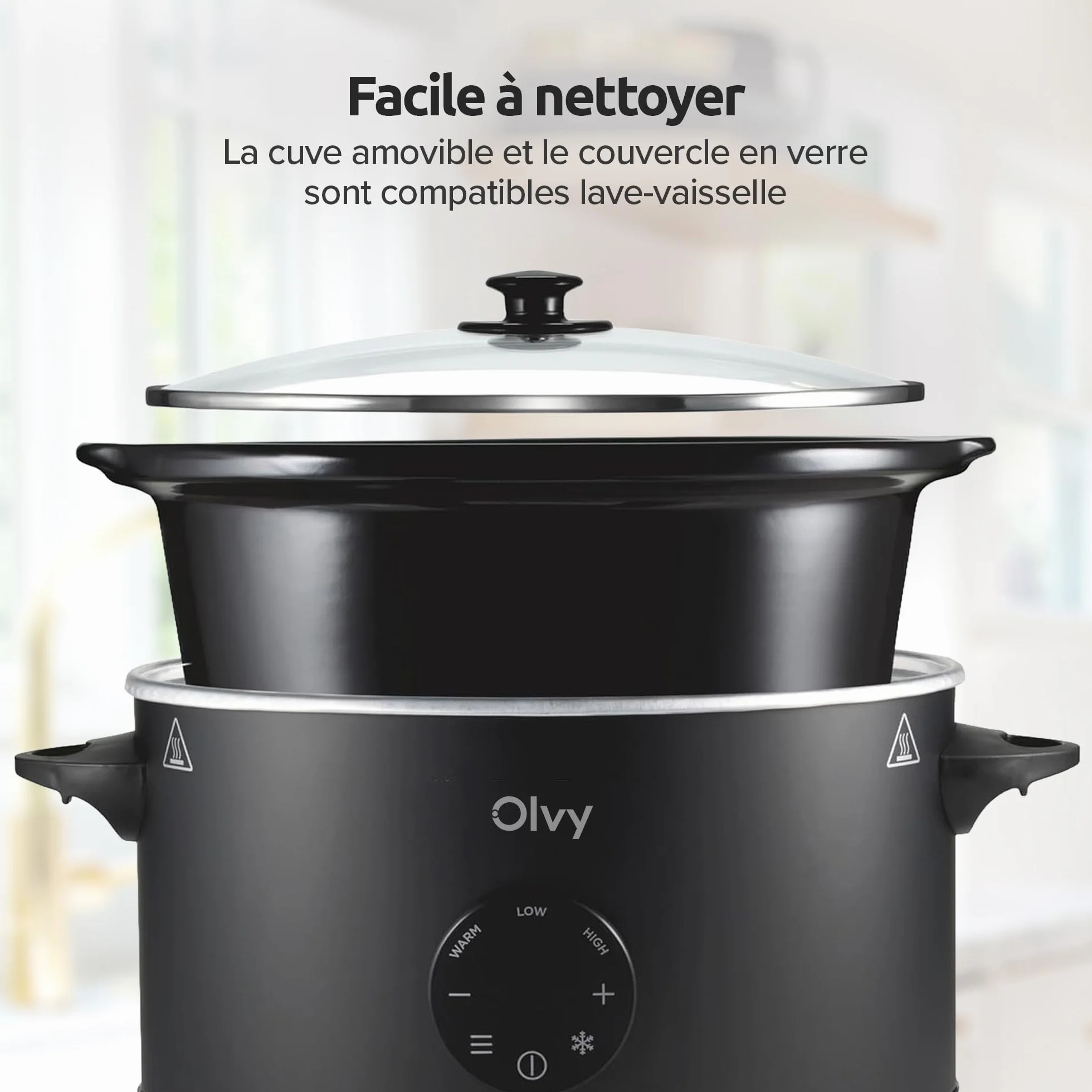 Olvy Mijoteuse numérique 6 l avec minuterie, écran tactile, fonction de maintien au chaud, fonction décongélation, minuterie 24 h, 3 niveaux, famille Meal Prep