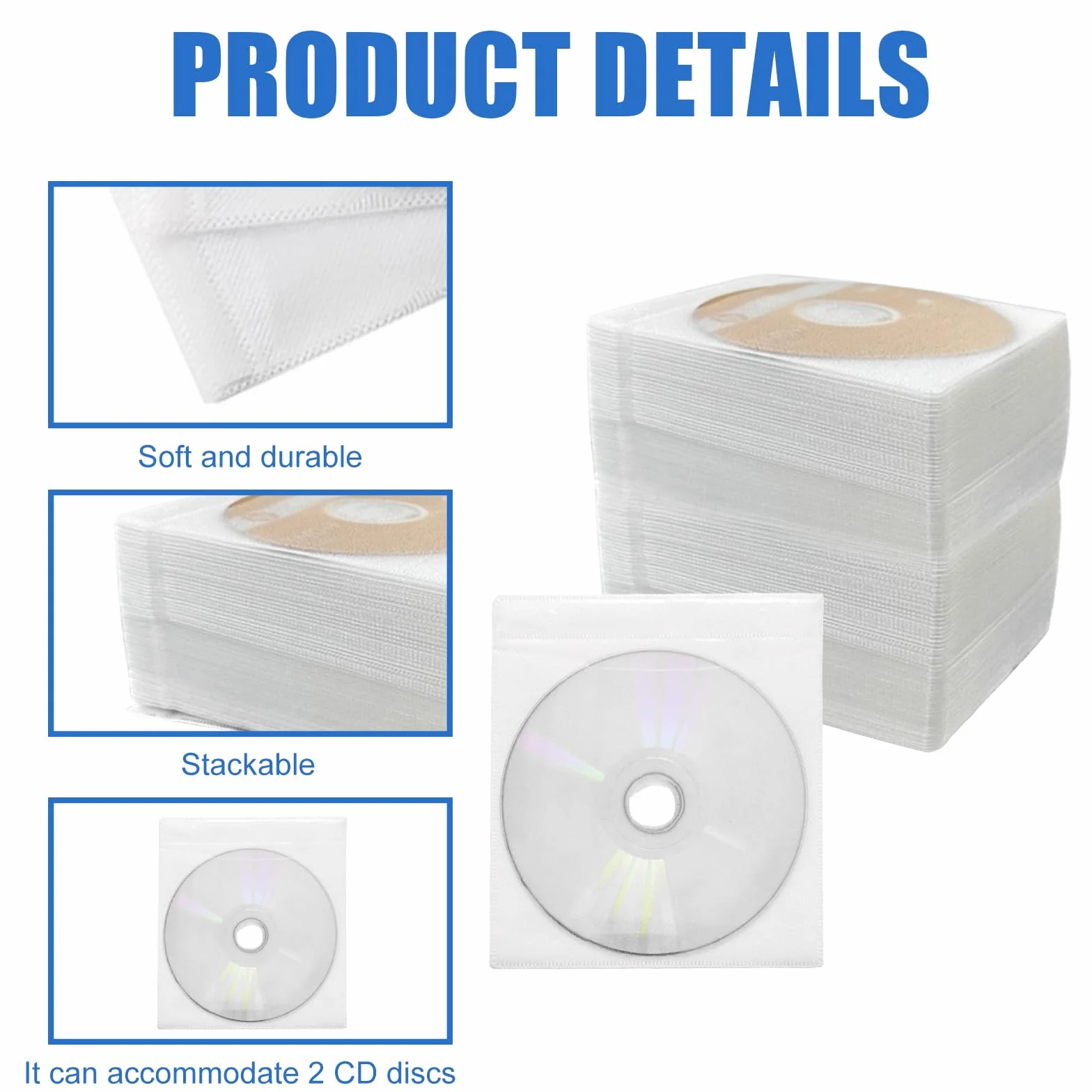Boîtiers de rangement pour CD/DVD - Double face - Plastique standard - Blanc - Lot de 200