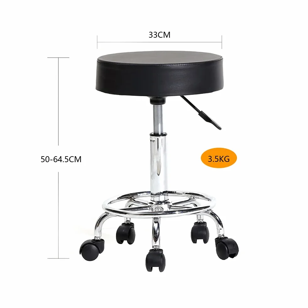 Tabouret de Bureau à Roulettes Rotation 360° Hauteur Réglable Noir