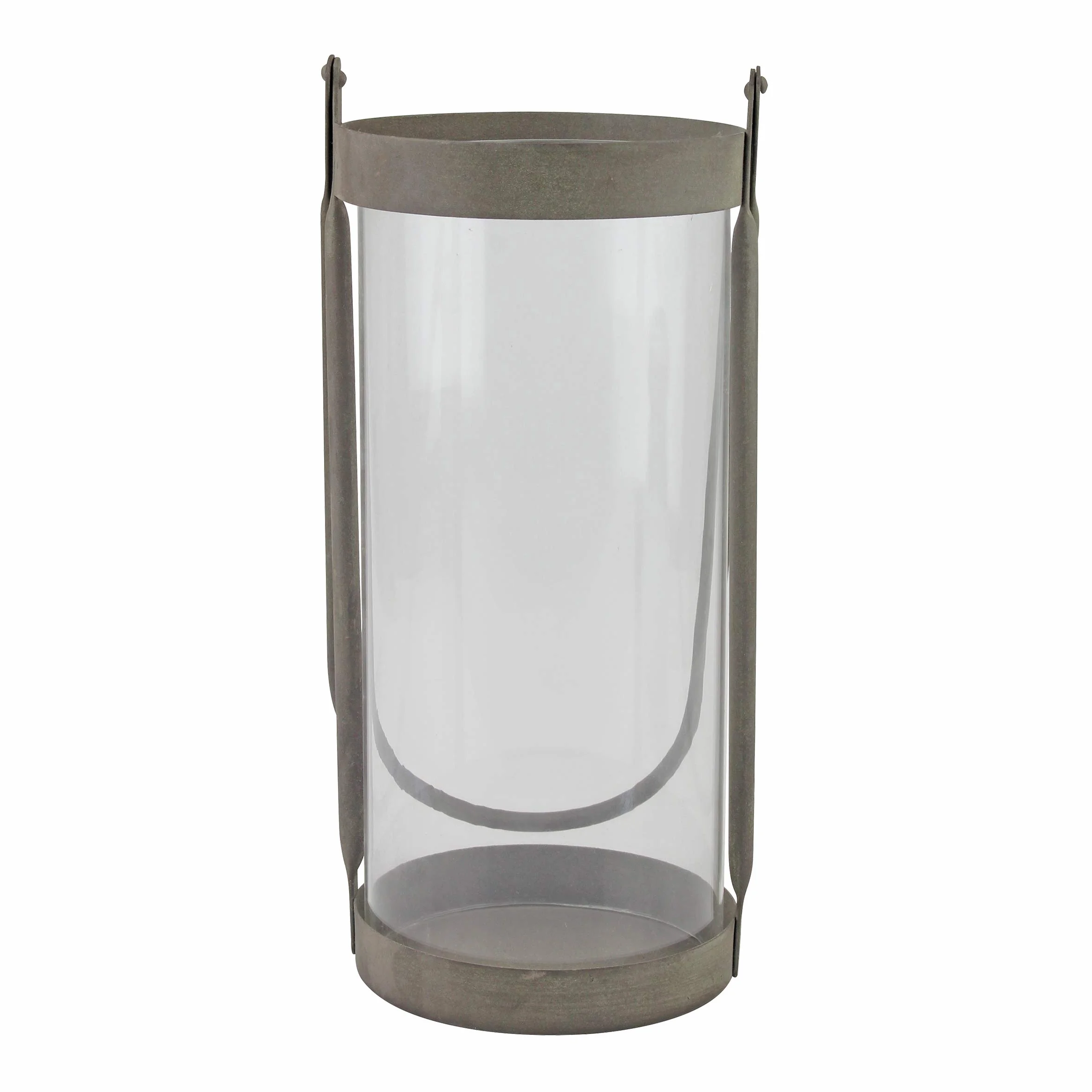 Stonebriar Lanterne à Bougie cylindrique en Verre Industriel avec Cadre et poignée en métal zingué Rustique