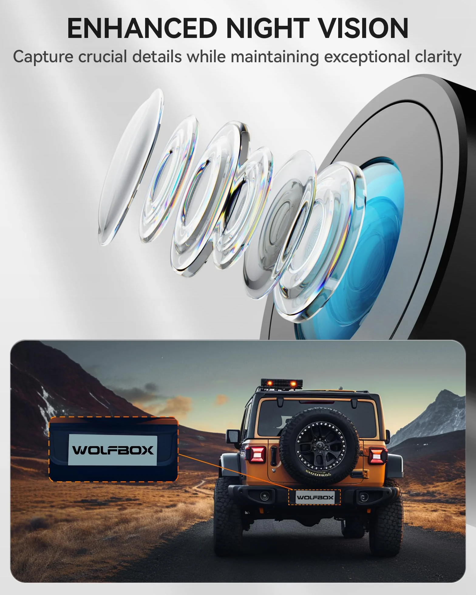 WOLFBOX Dashcam 4K + 2,5K für Rückspiegel: Front- und Rückspiegel Dashcam für Auto mit 12 Zoll Bildschirm, WDR Kamera, Nachtsicht, 64GB Karte und gratis GPS