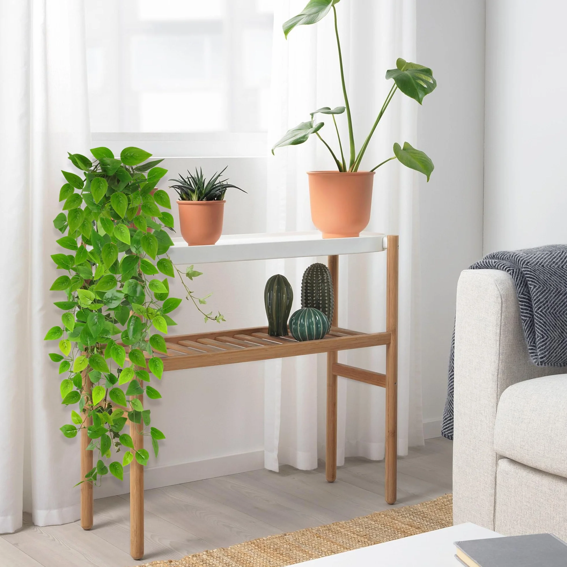 ROLLWAY Fausse Plante Tombante Artificielle Verte Lierre Décoration Intérieur Extérieur