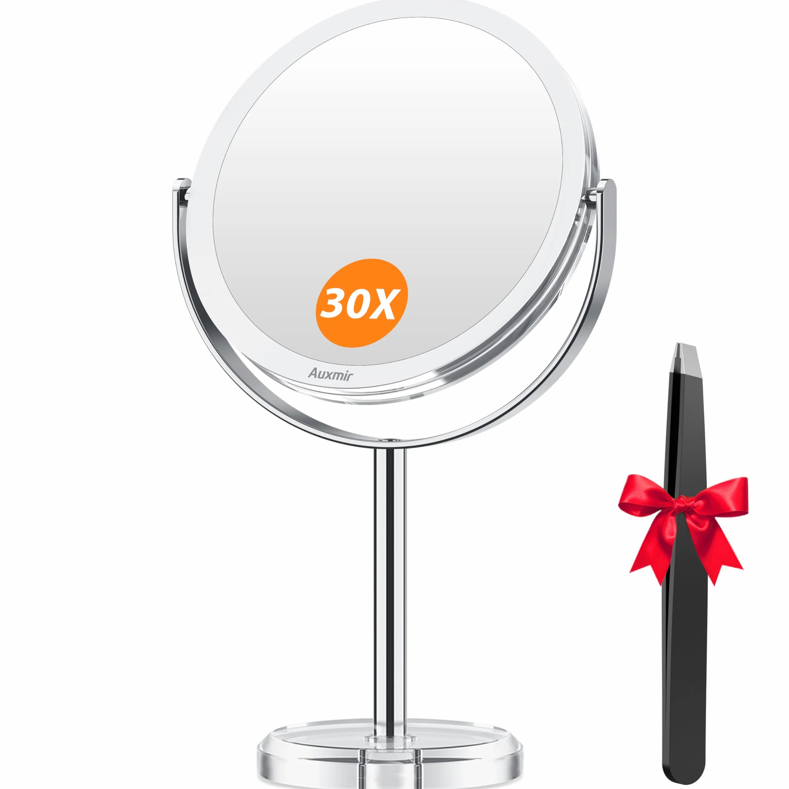 Miroir Maquillage Grossissant 1X 30X Double Face, Miroir de Table avec Support Rotation 360°, Diamètre 17cm