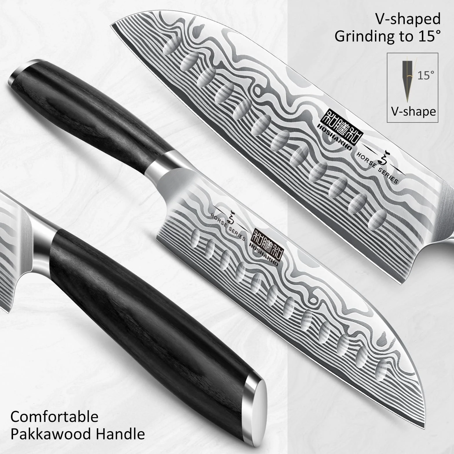 HOSHANHO Couteau Santoku 18 cm, Couteau de Cuisine Japonais Ultra-Tranchant en Acier à Haute Teneur en Carbone, Couteau de Chef Professionnel avec Manche Ergonomique
