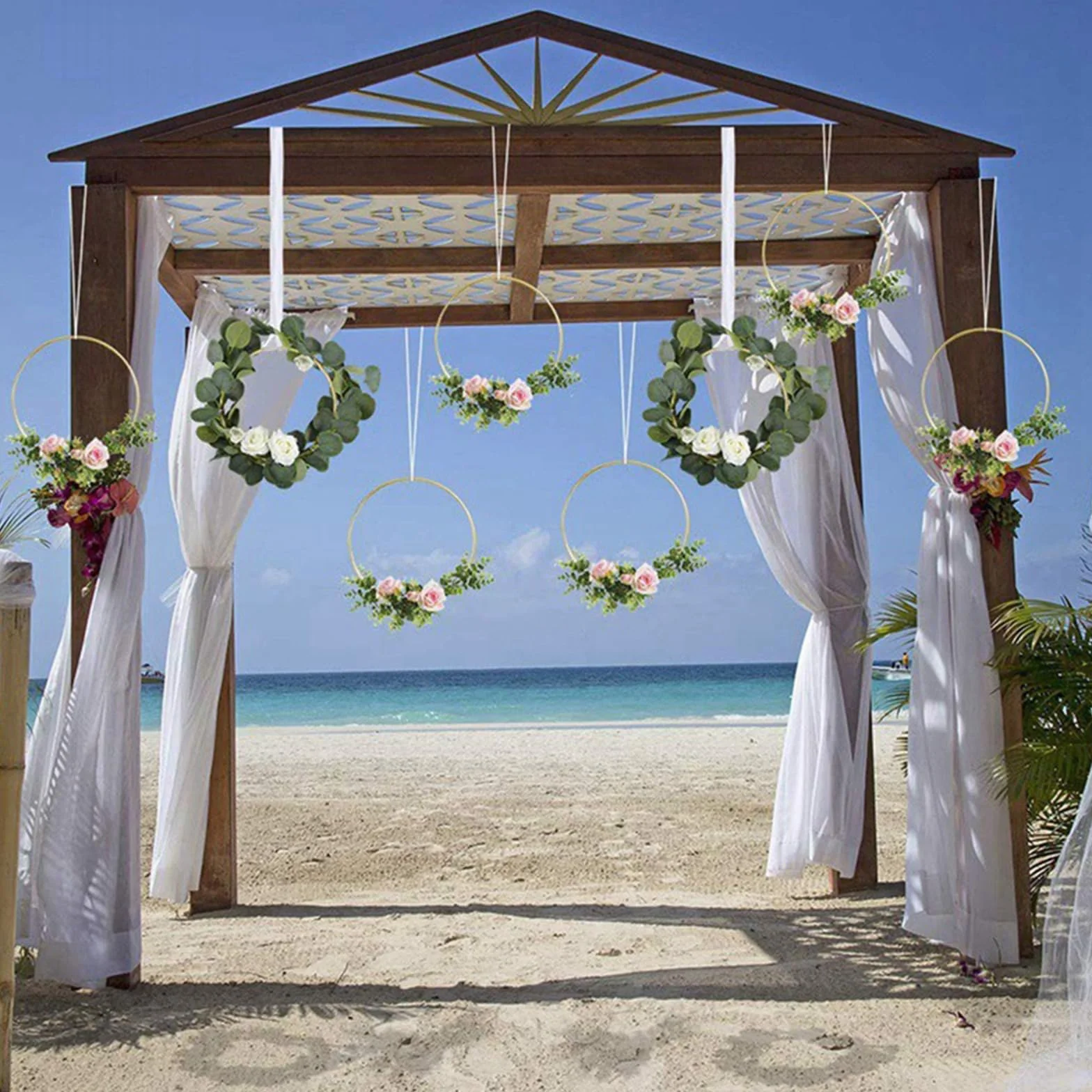 Cercle Bois Attrape Rêve Macramé 10 cm Bambou Anneaux Couronne Décoration Mariage